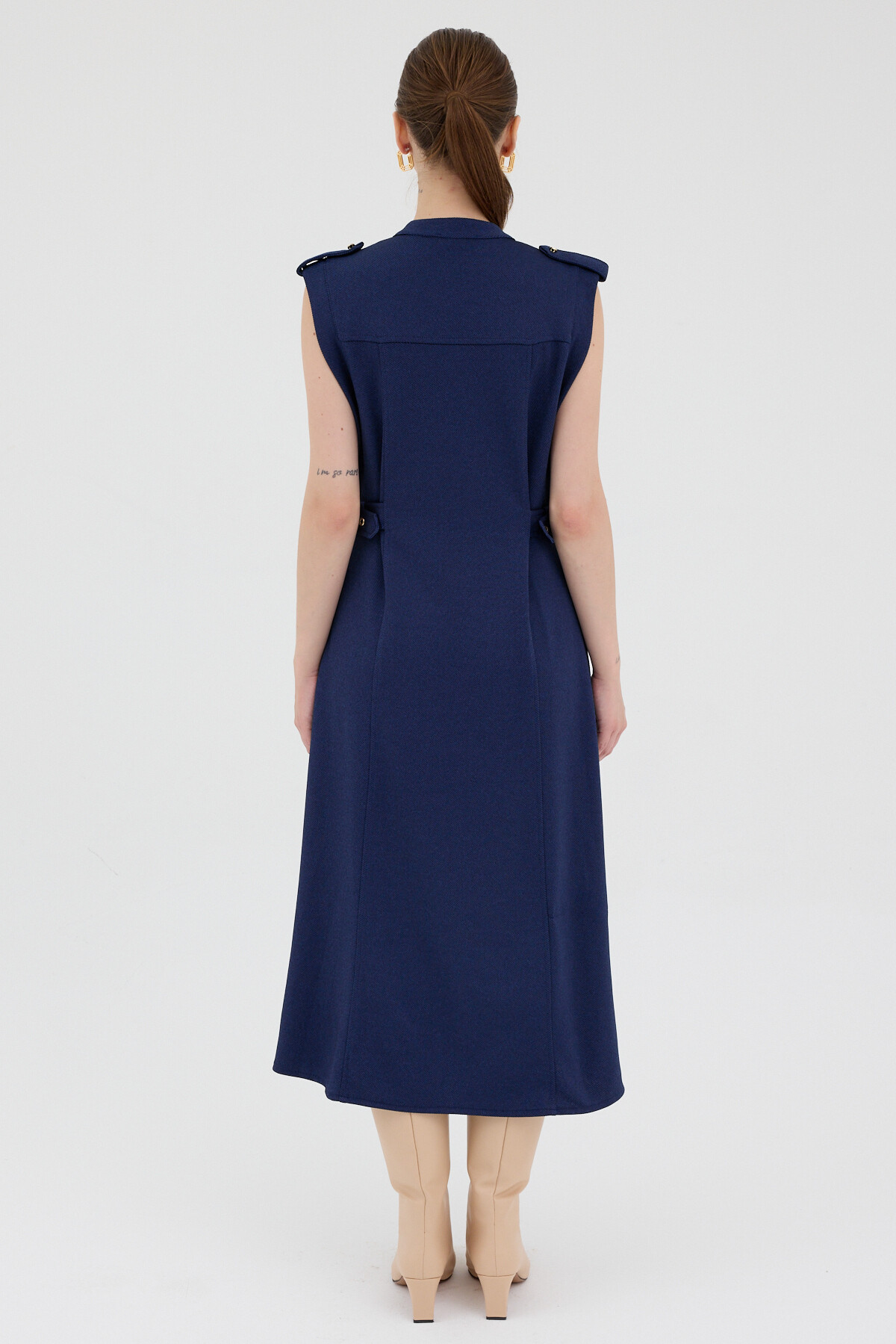 Laci Gold Düğme Detaylı Midi Elbise 8125A - 5