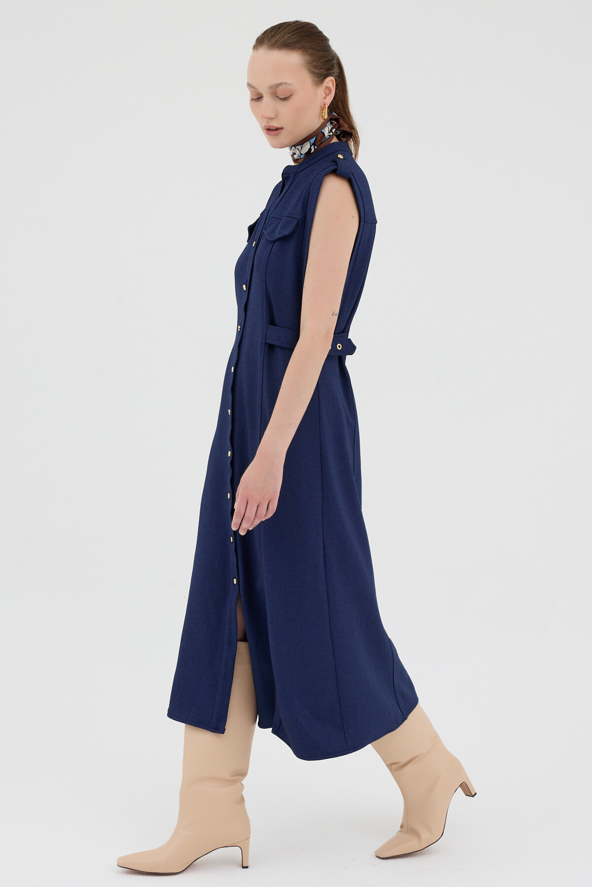 Laci Gold Düğme Detaylı Midi Elbise 8125A - 2