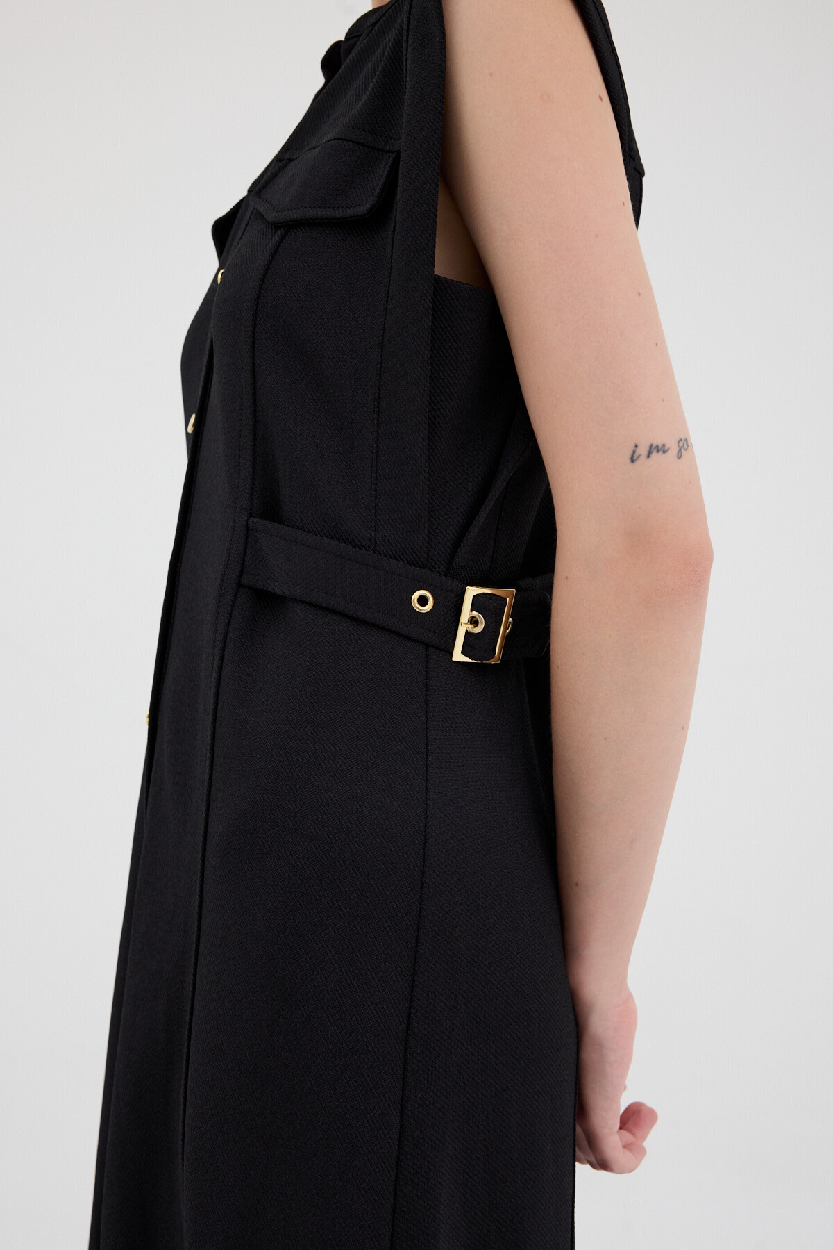 Siyah Gold Düğme Detaylı Midi Elbise 8125A - 4