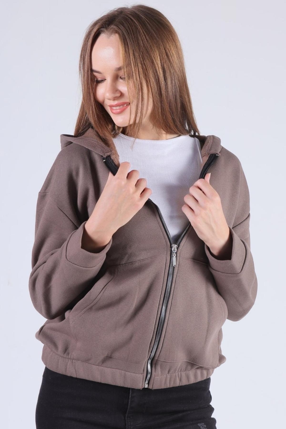 Acı Kahve Oversize Fermuarlı Sweat 8125M - 2