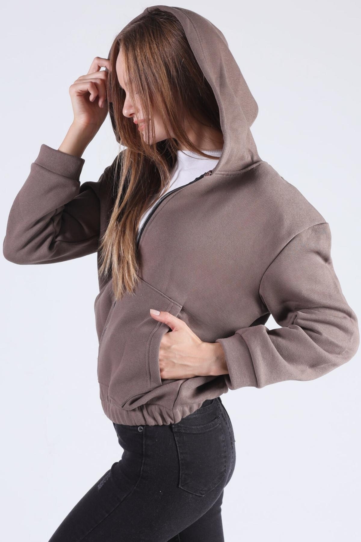 Acı Kahve Oversize Fermuarlı Sweat 8125M - 3