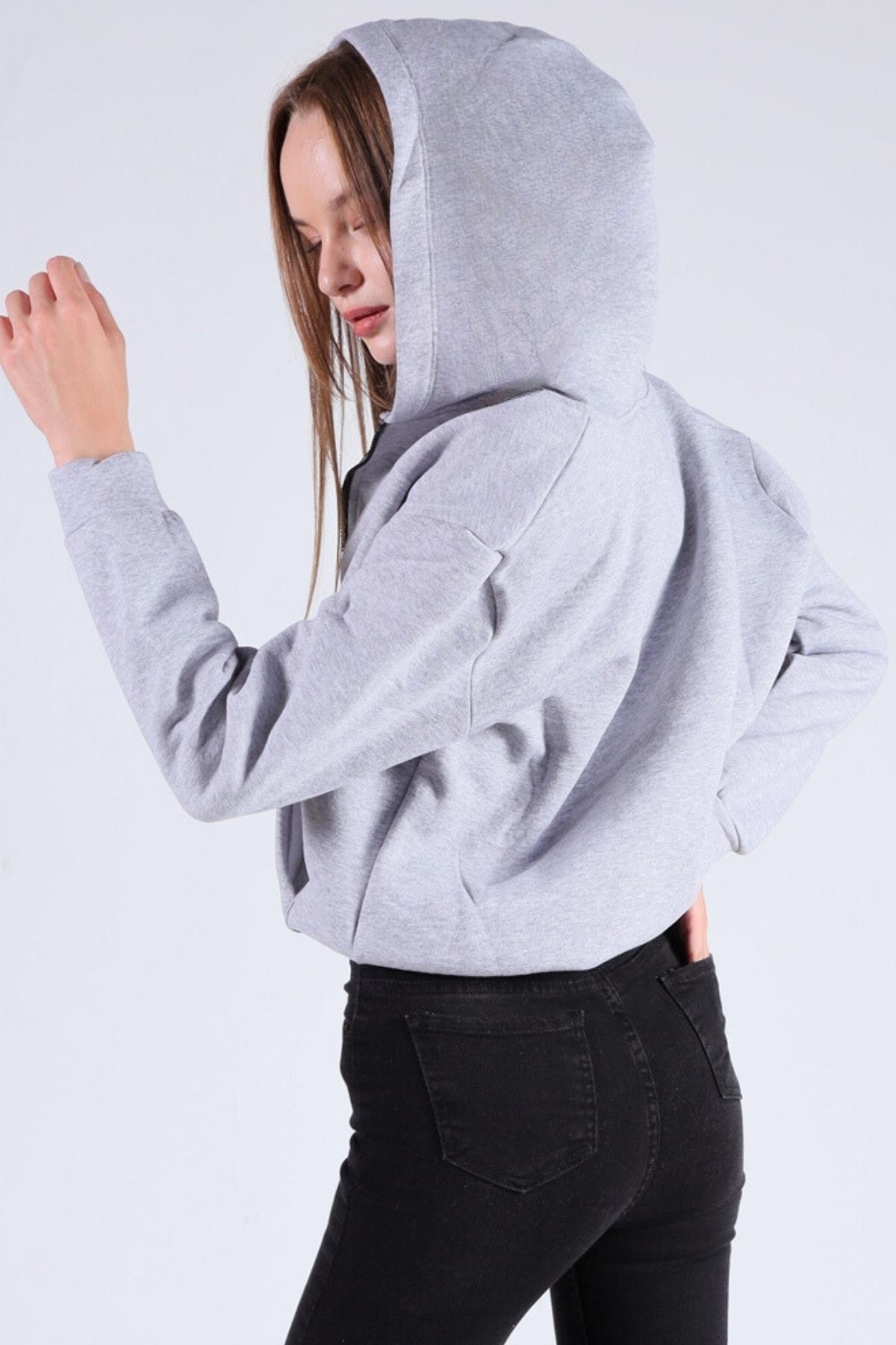 Gri Oversize Fermuarlı Sweat 8125M - 4