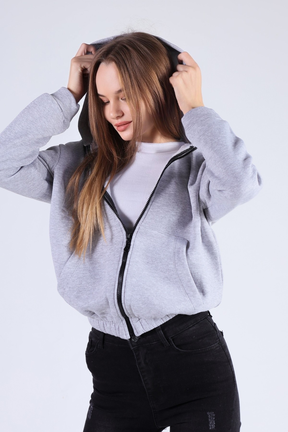 8125M Oversize Fermuarlı Sweat Gri - 1