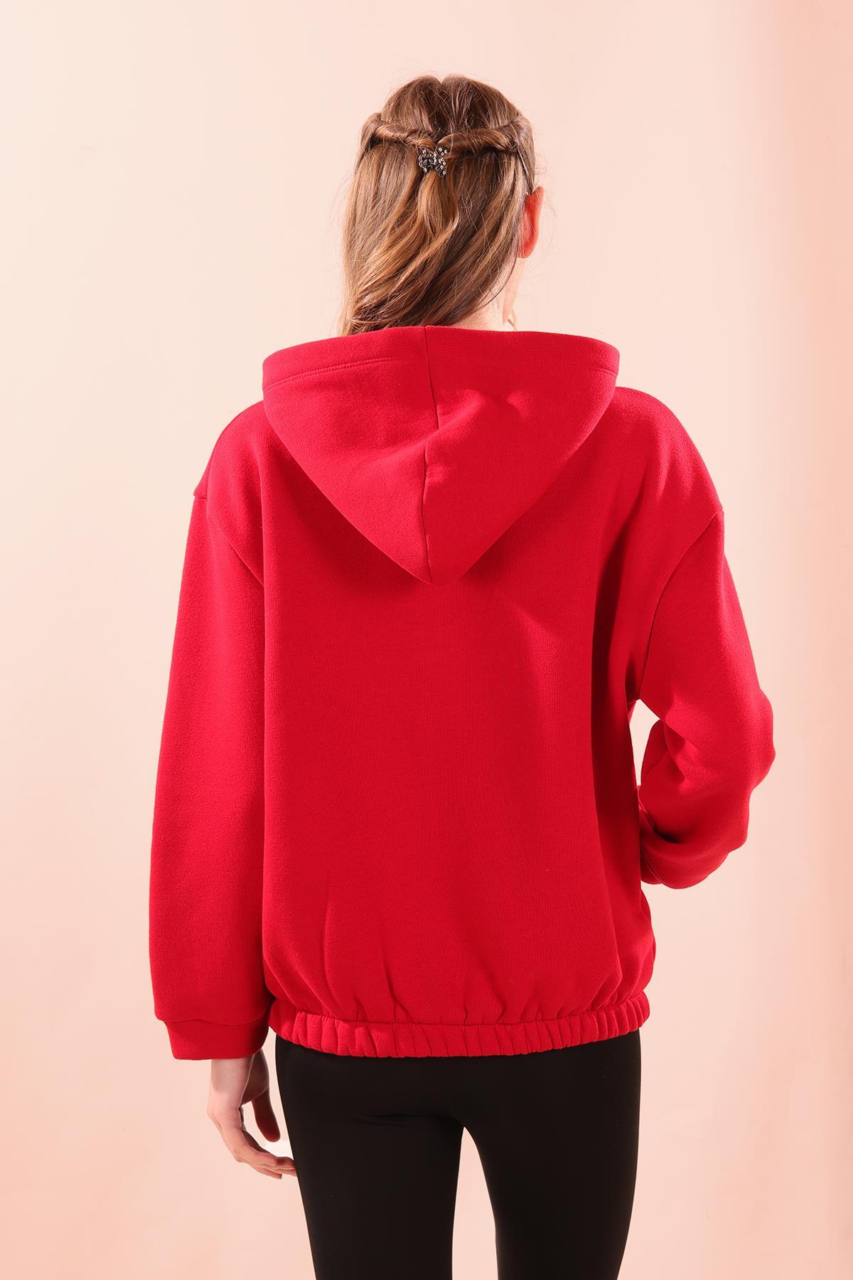 Kırmızı Oversize Fermuarlı Sweat 8125M - 6