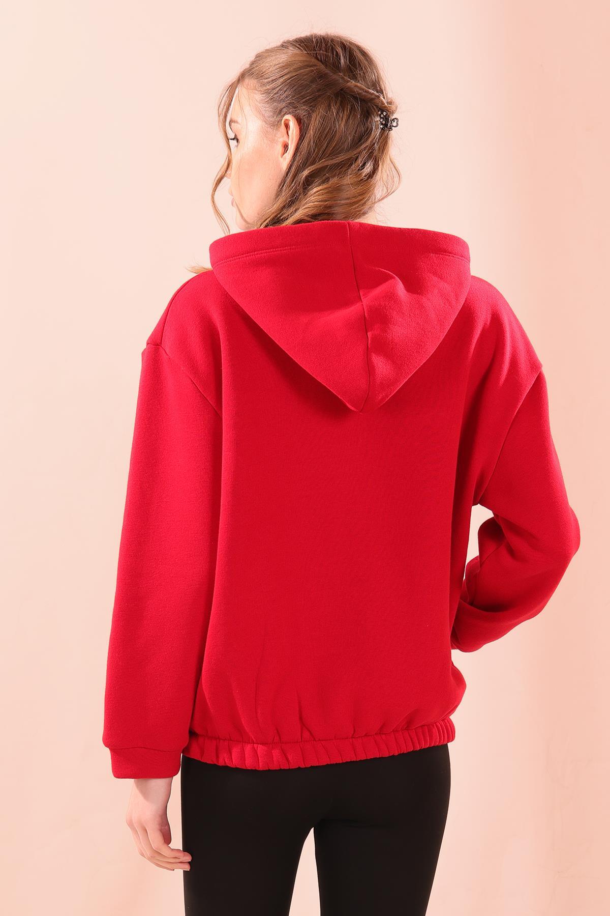 Kırmızı Oversize Fermuarlı Sweat 8125M - 7
