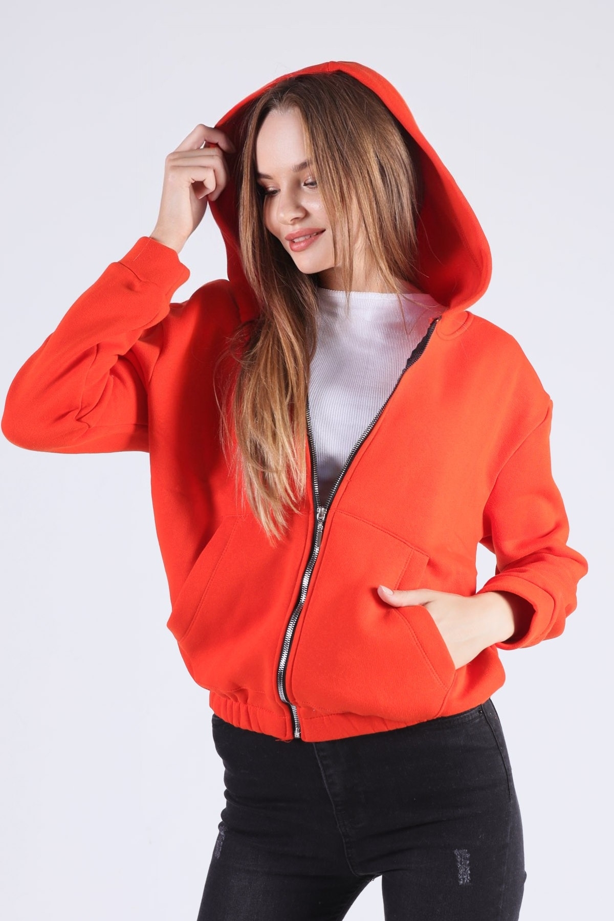 Orange Oversize Fermuarlı Sweat 8125M - 4
