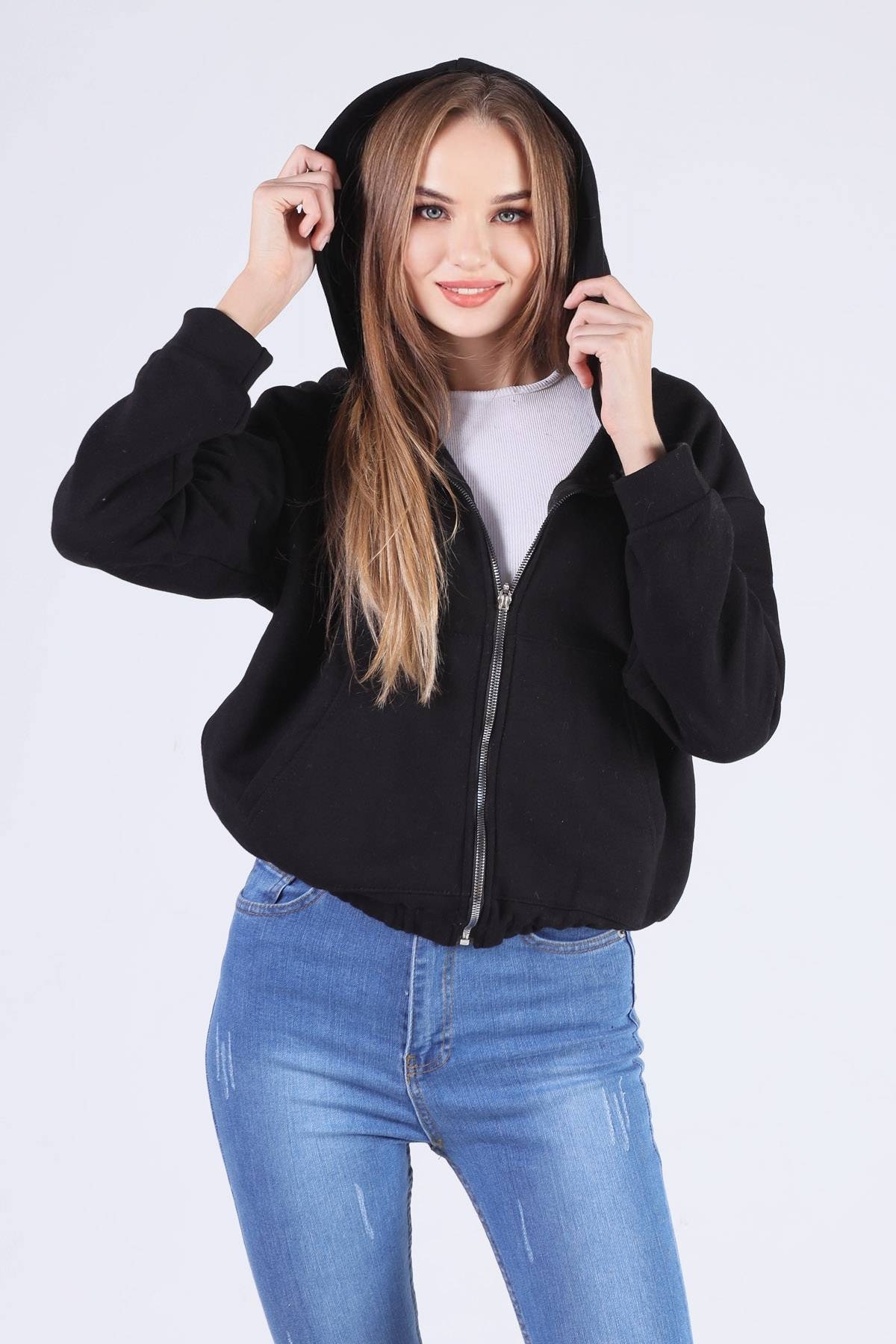 8125M Oversize Fermuarlı Sweat Siyah 