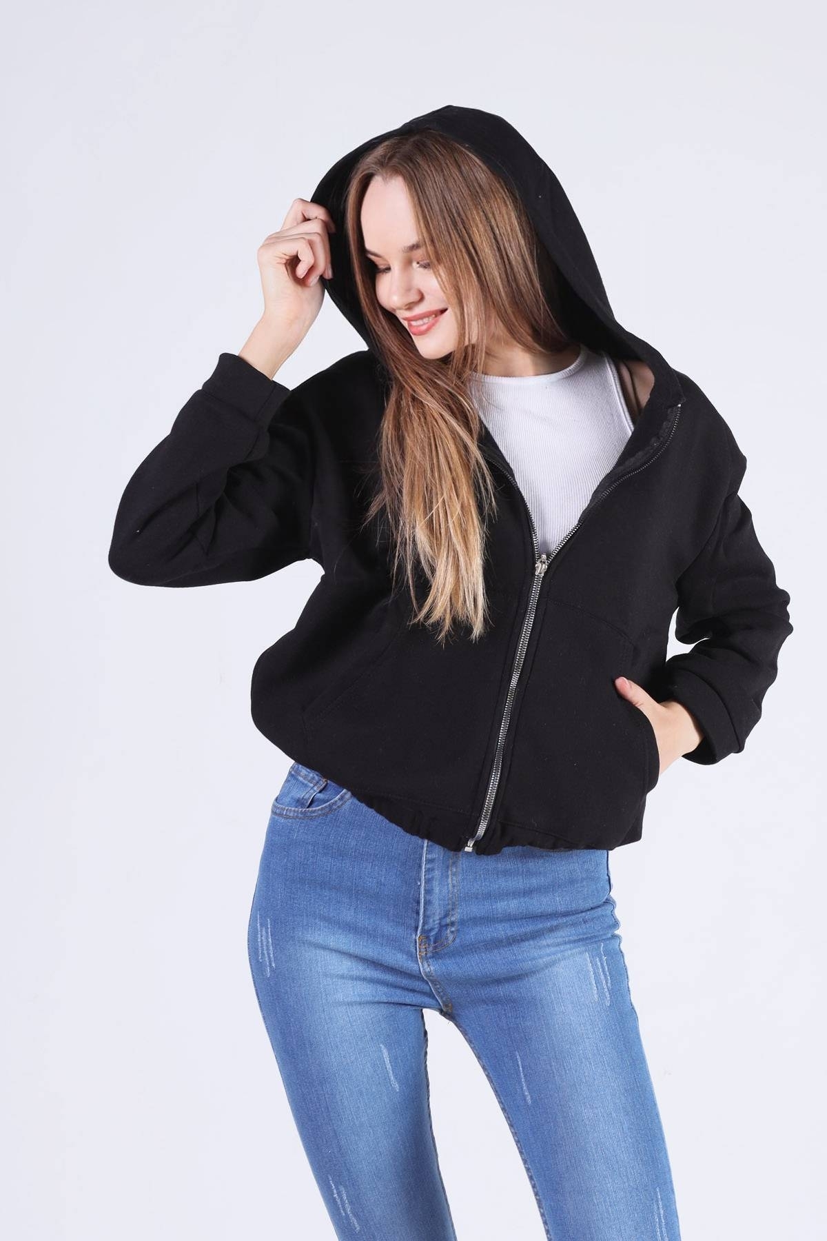 Siyah Oversize Fermuarlı Sweat 8125M - 2