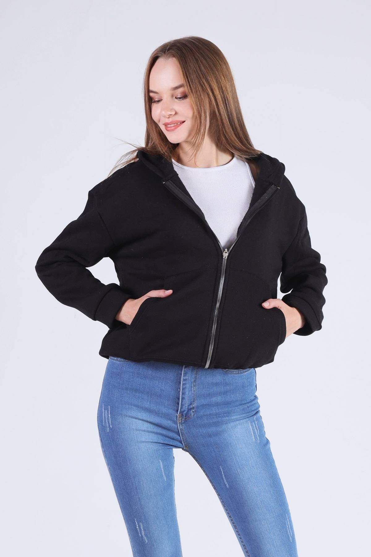 Siyah Oversize Fermuarlı Sweat 8125M - 3