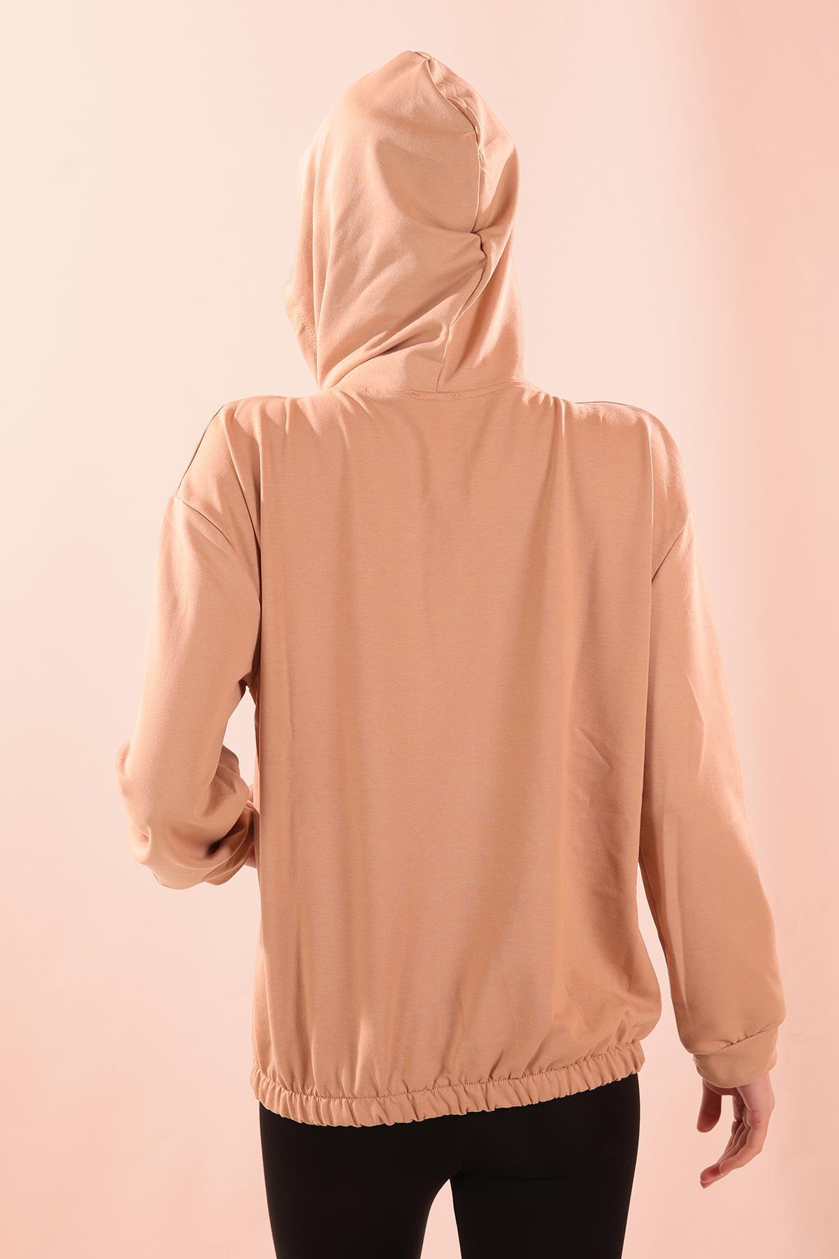Bej Oversize Fermuarlı Sweat 8126M - 6
