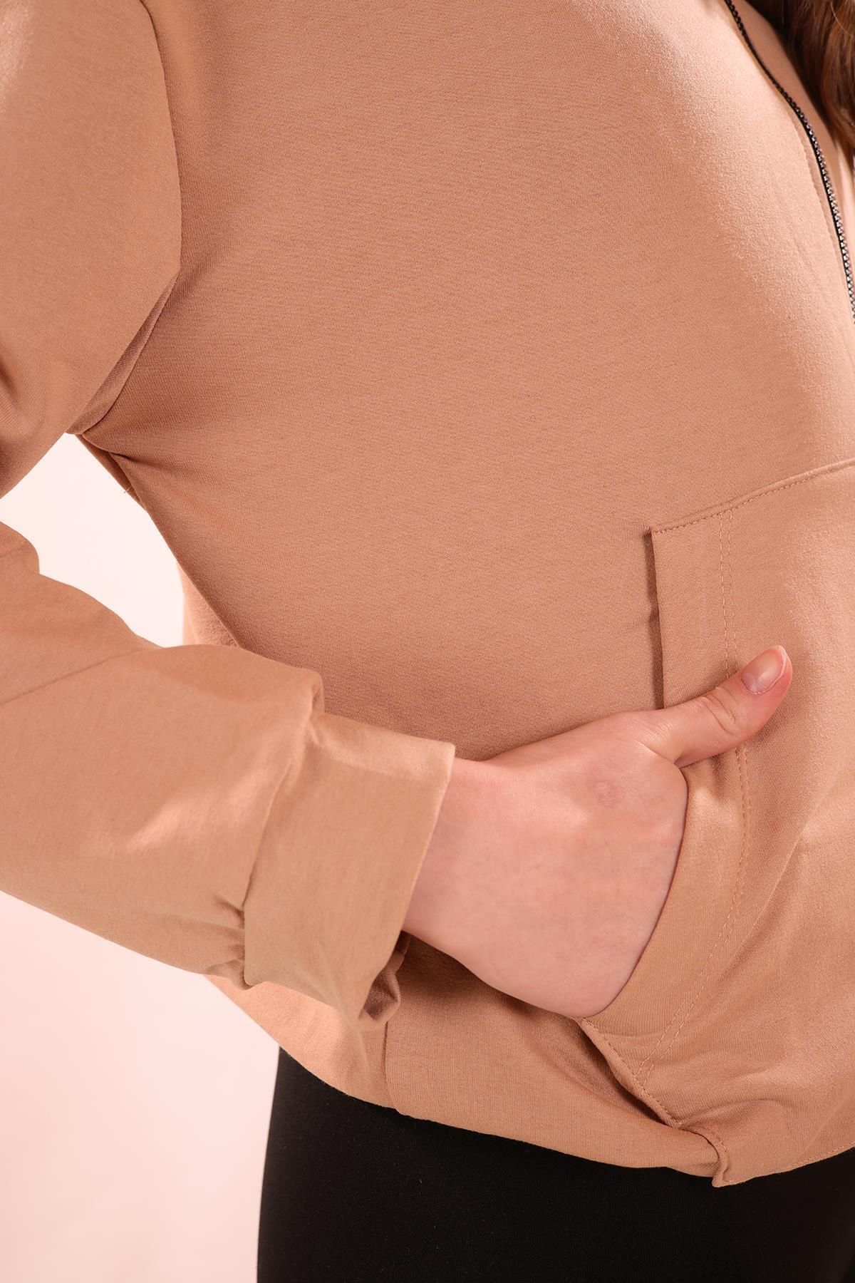 8126M Oversize Fermuarlı Sweat Bej - 5