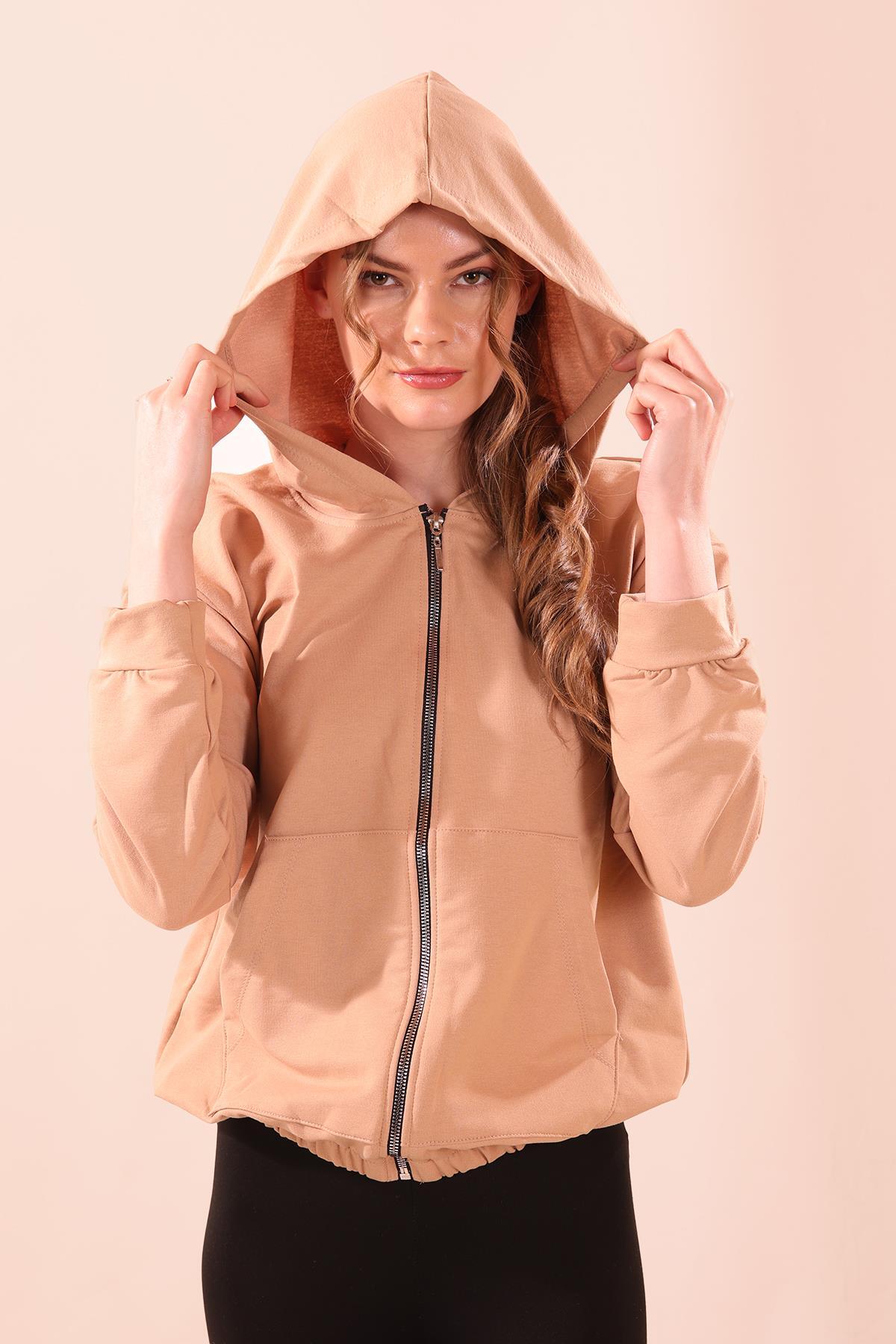 Bej Oversize Fermuarlı Sweat 8126M - 2