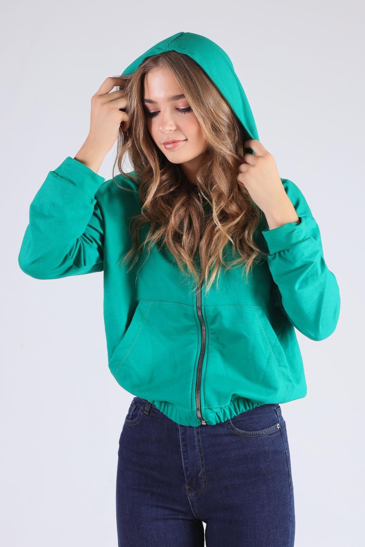 Benetton Yeşili Oversize Fermuarlı Sweat 8126M - 1