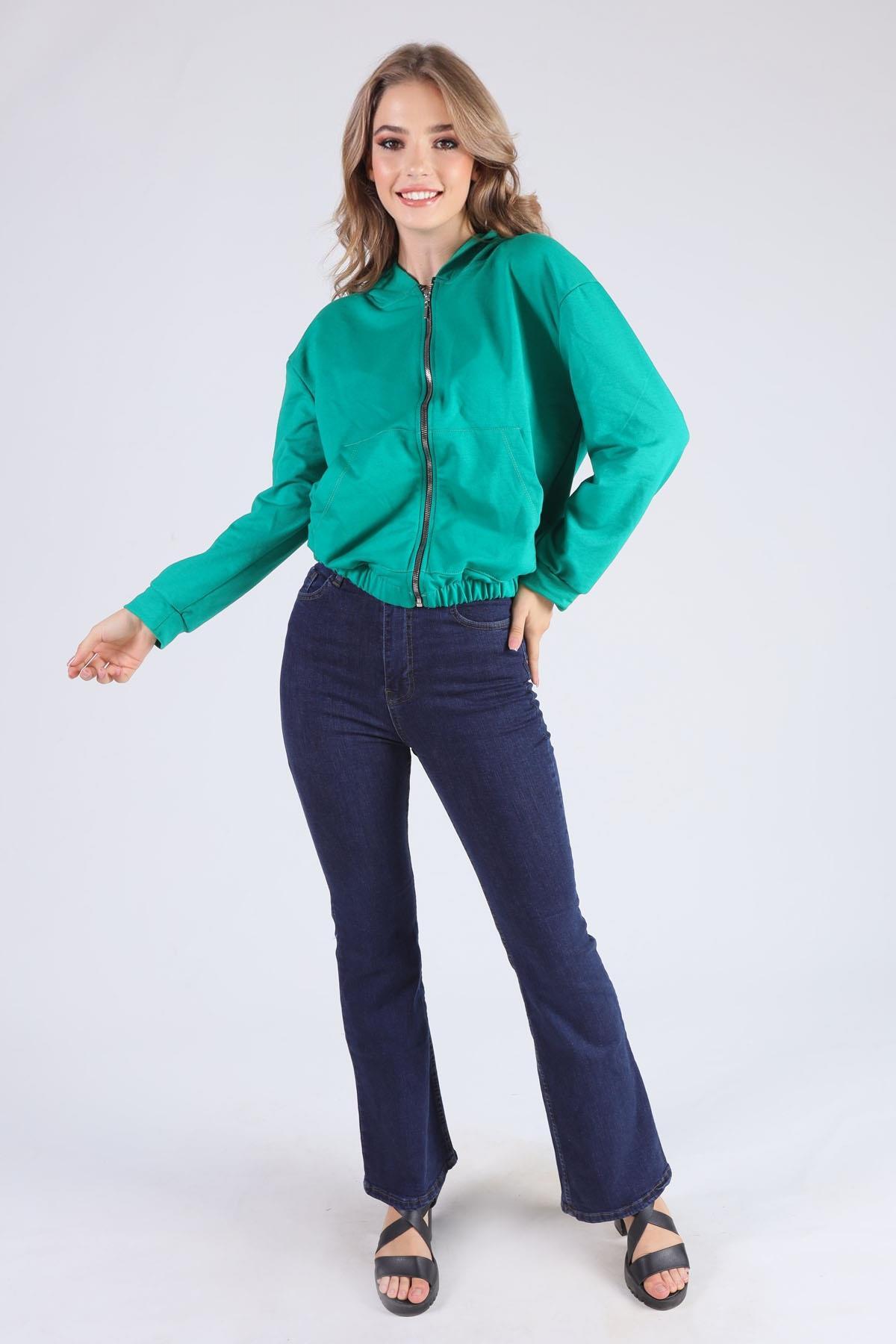 Benetton Yeşili Oversize Fermuarlı Sweat 8126M - 2