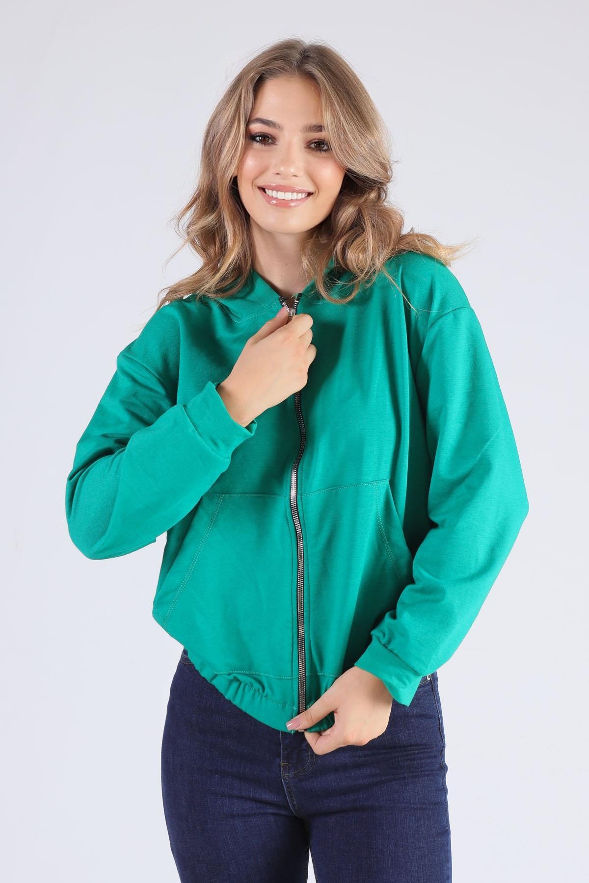 Benetton Yeşili Oversize Fermuarlı Sweat 8126M - 3