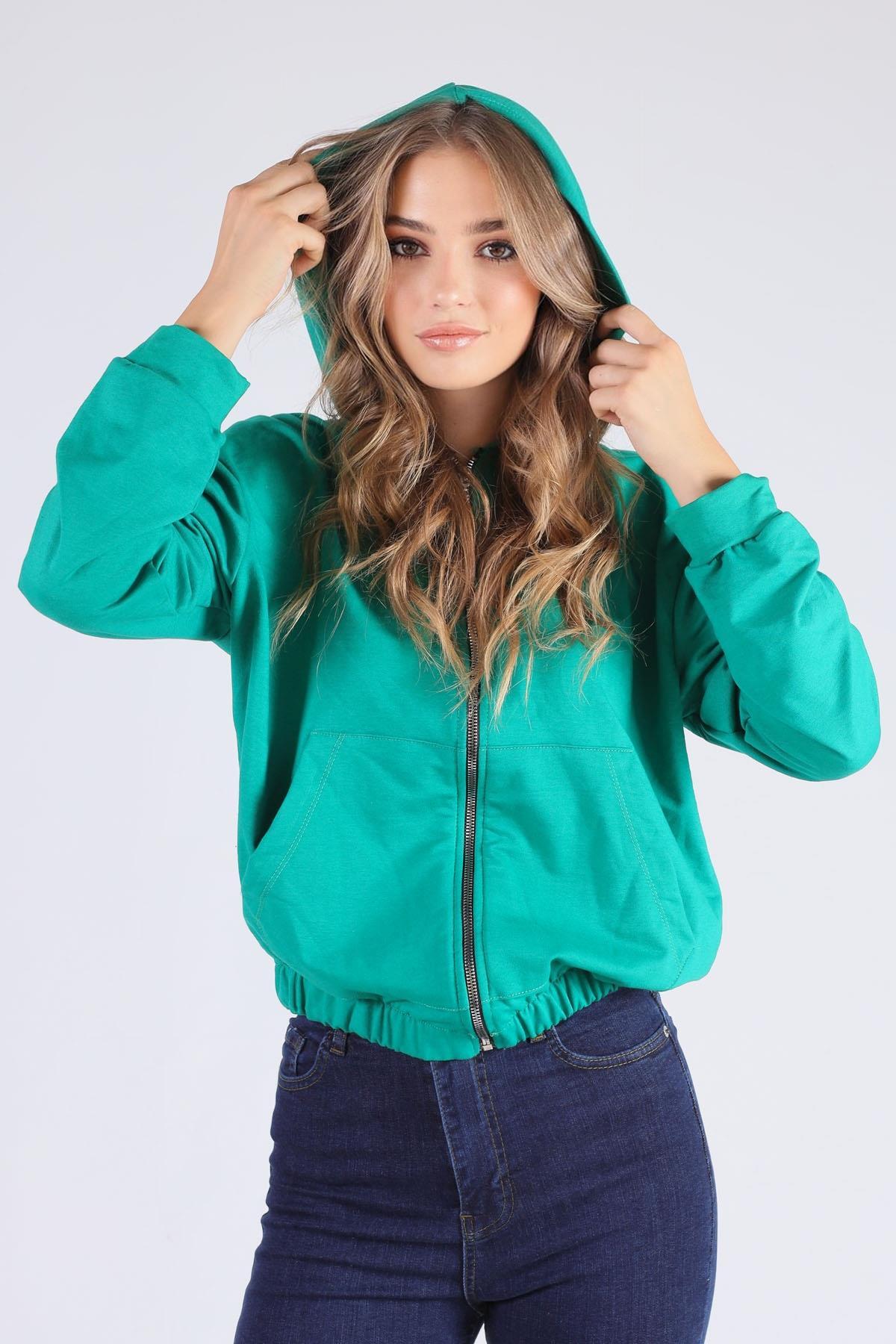 Benetton Yeşili Oversize Fermuarlı Sweat 8126M - 5