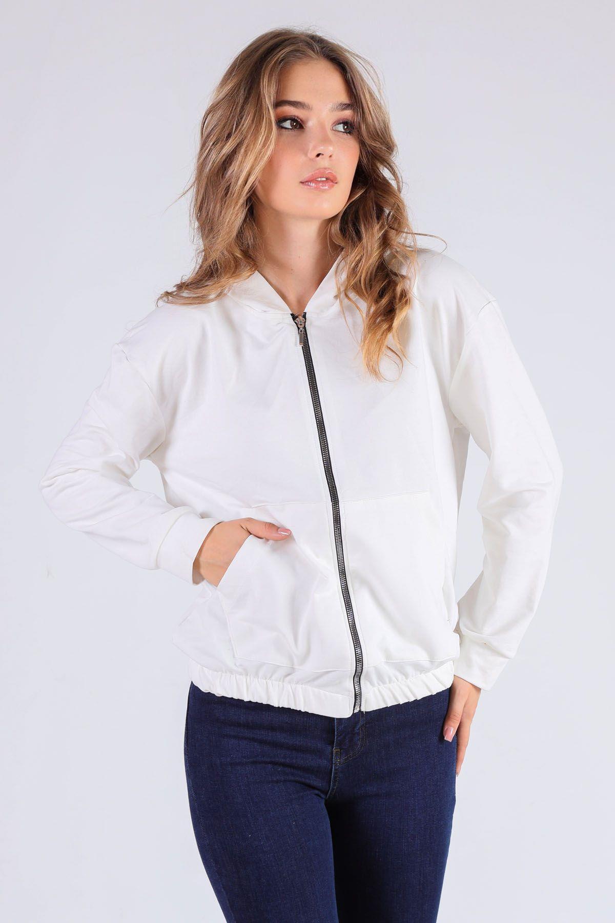 Ekru Oversize Fermuarlı Sweat 8126M - 3