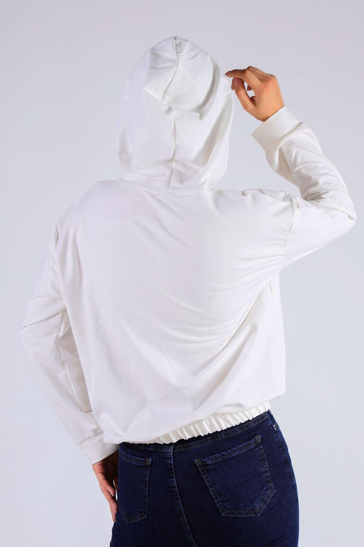 Ekru Oversize Fermuarlı Sweat 8126M - 5