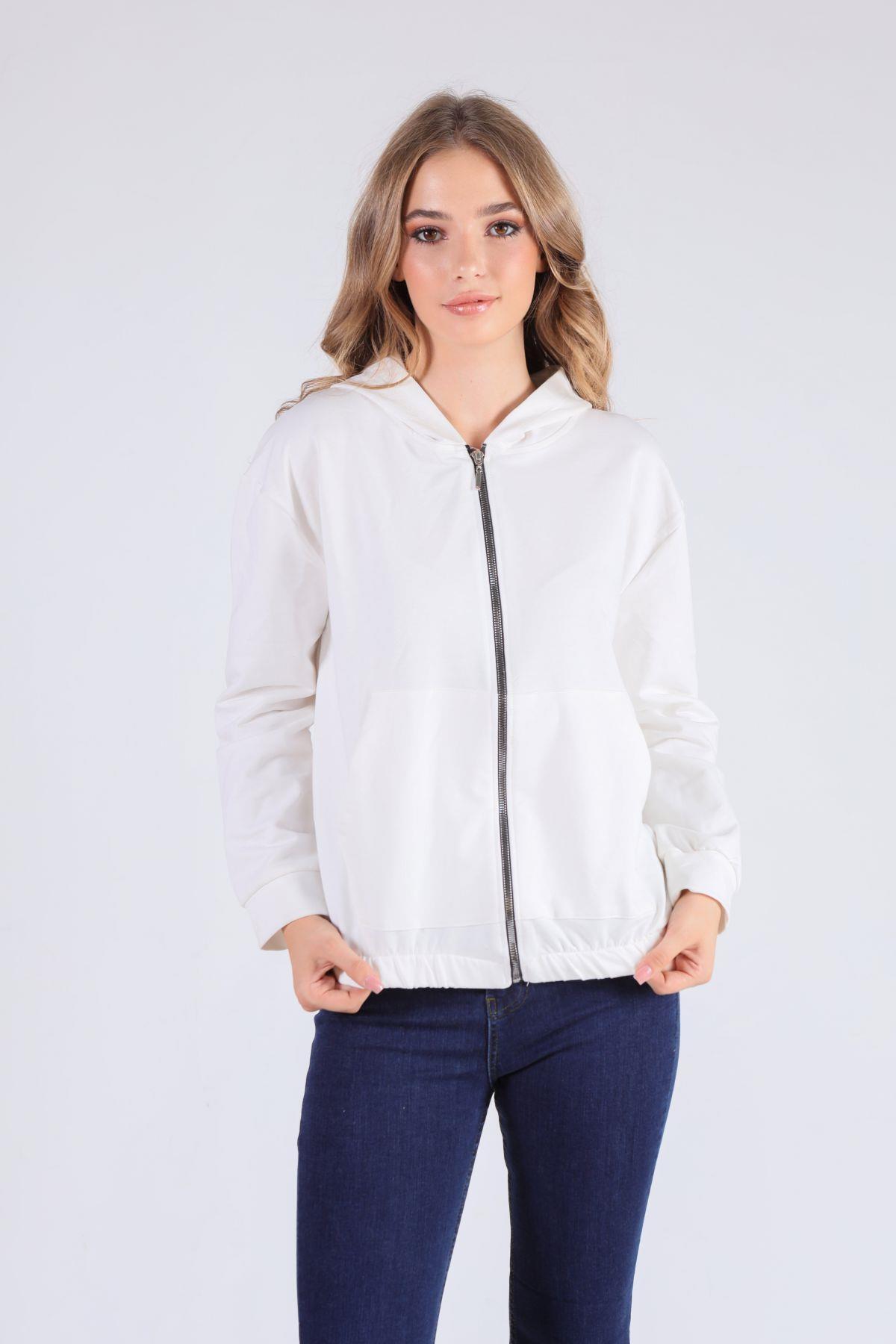Ekru Oversize Fermuarlı Sweat 8126M - 2