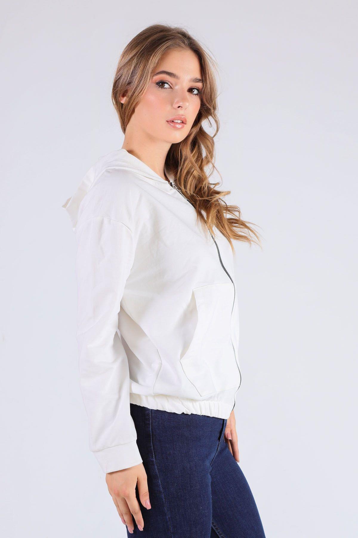 Ekru Oversize Fermuarlı Sweat 8126M - 4