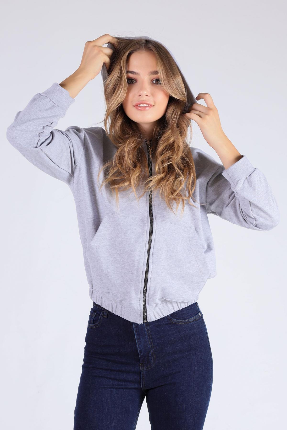 Gri Oversize Fermuarlı Sweat 8126M - 1