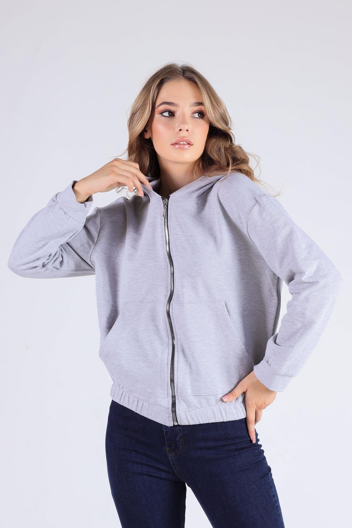 Gri Oversize Fermuarlı Sweat 8126M - 3