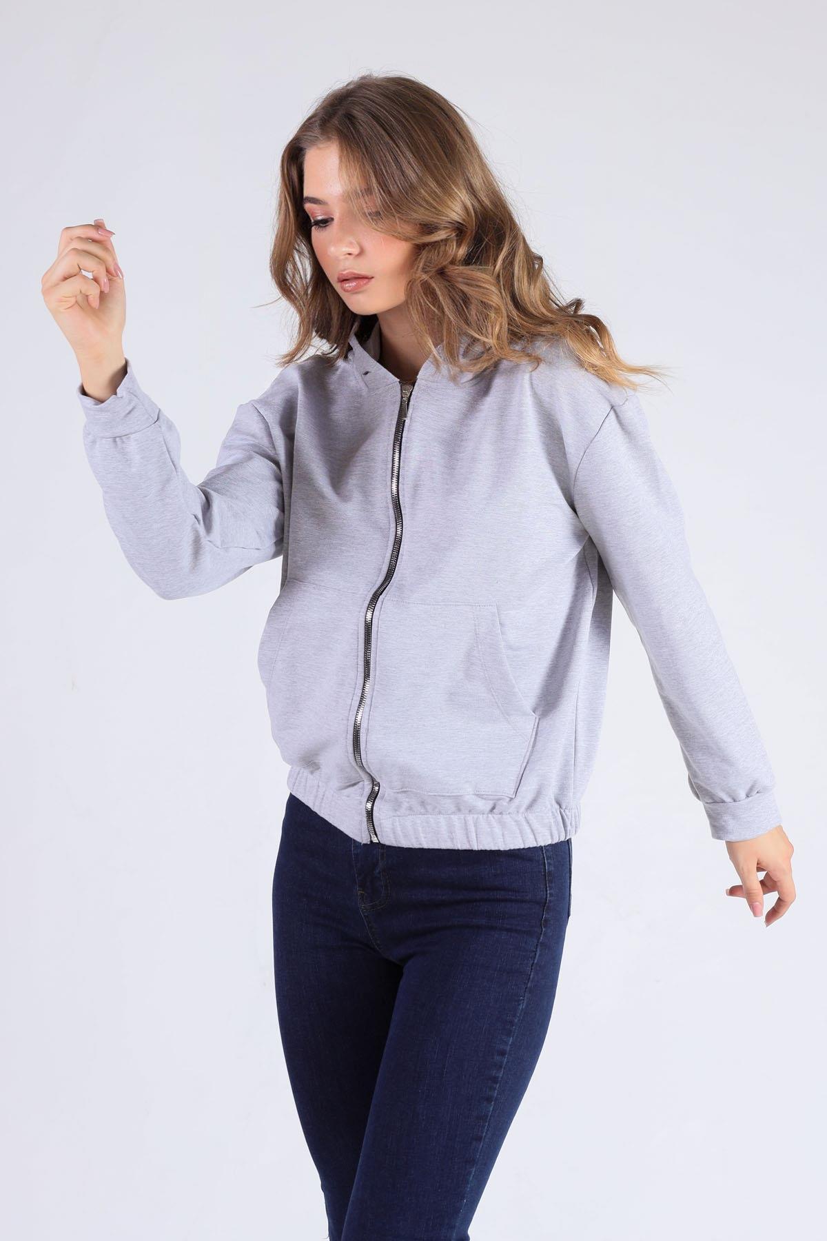 Gri Oversize Fermuarlı Sweat 8126M - 5