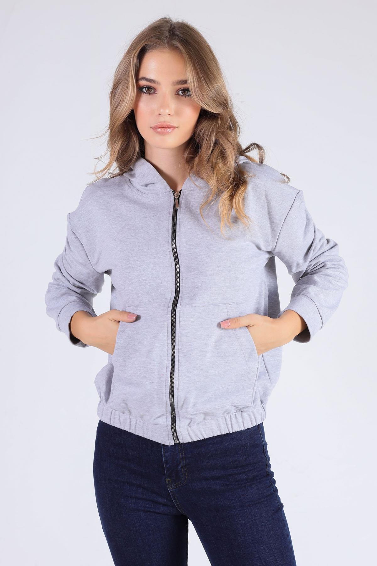 Gri Oversize Fermuarlı Sweat 8126M - 6