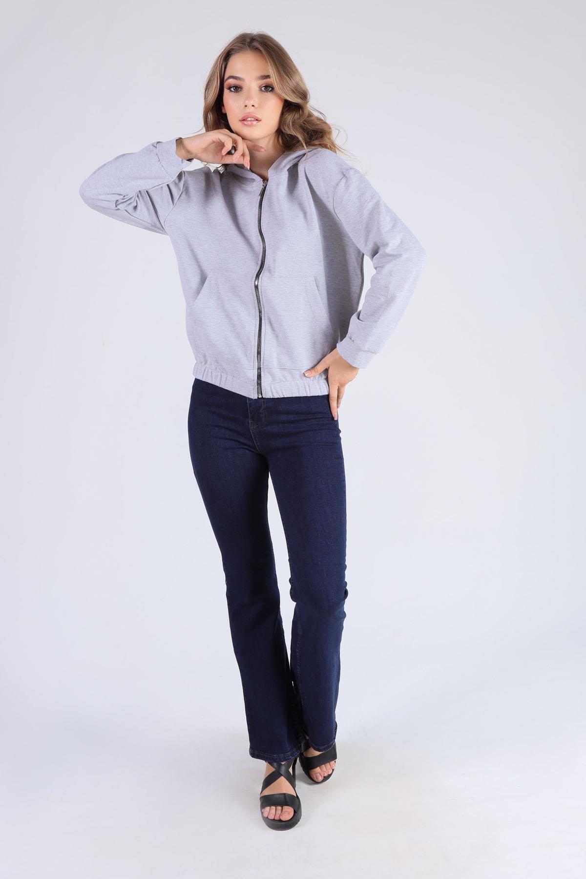 8126M Oversize Fermuarlı Sweat Gri - 2