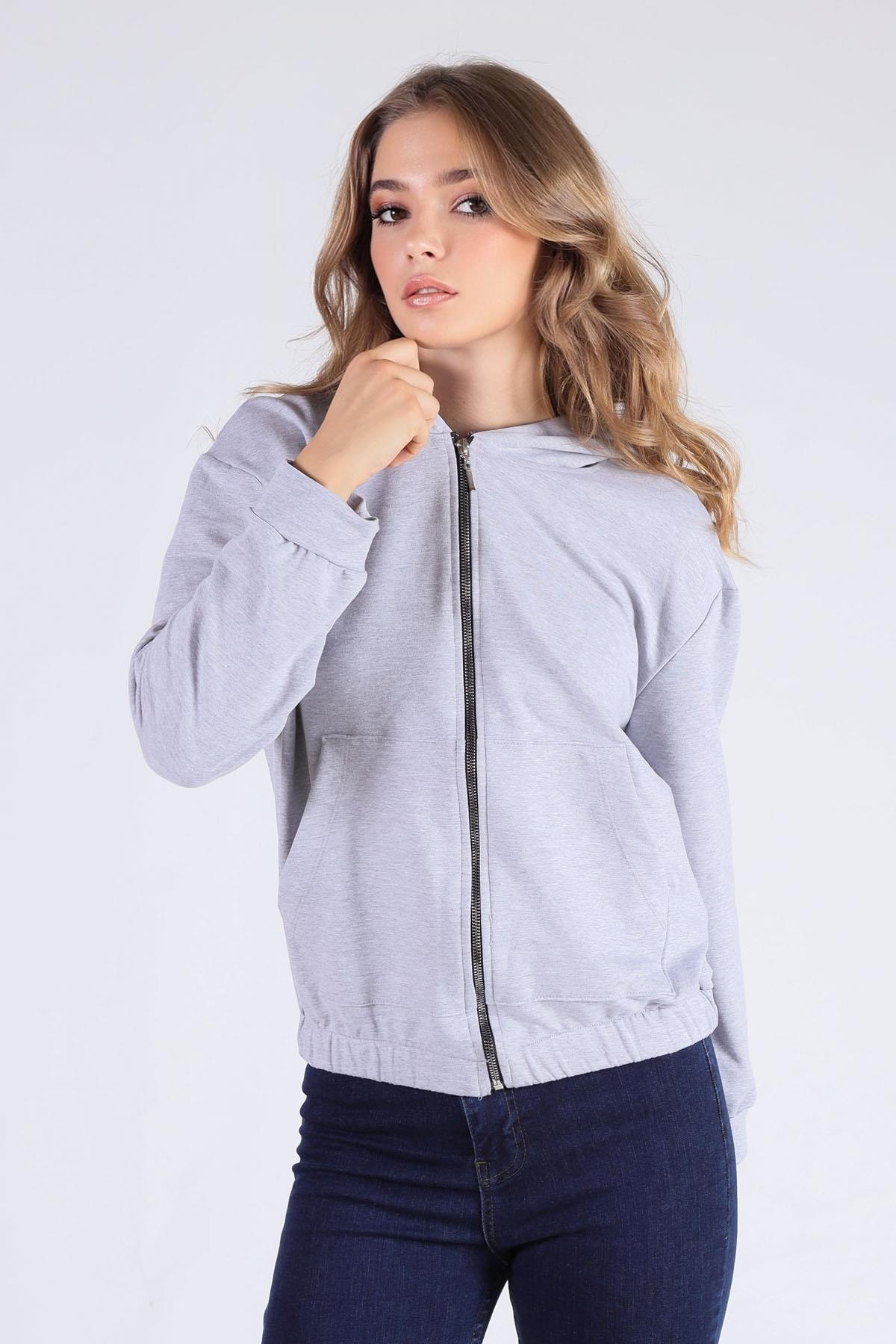 Gri Oversize Fermuarlı Sweat 8126M - 4