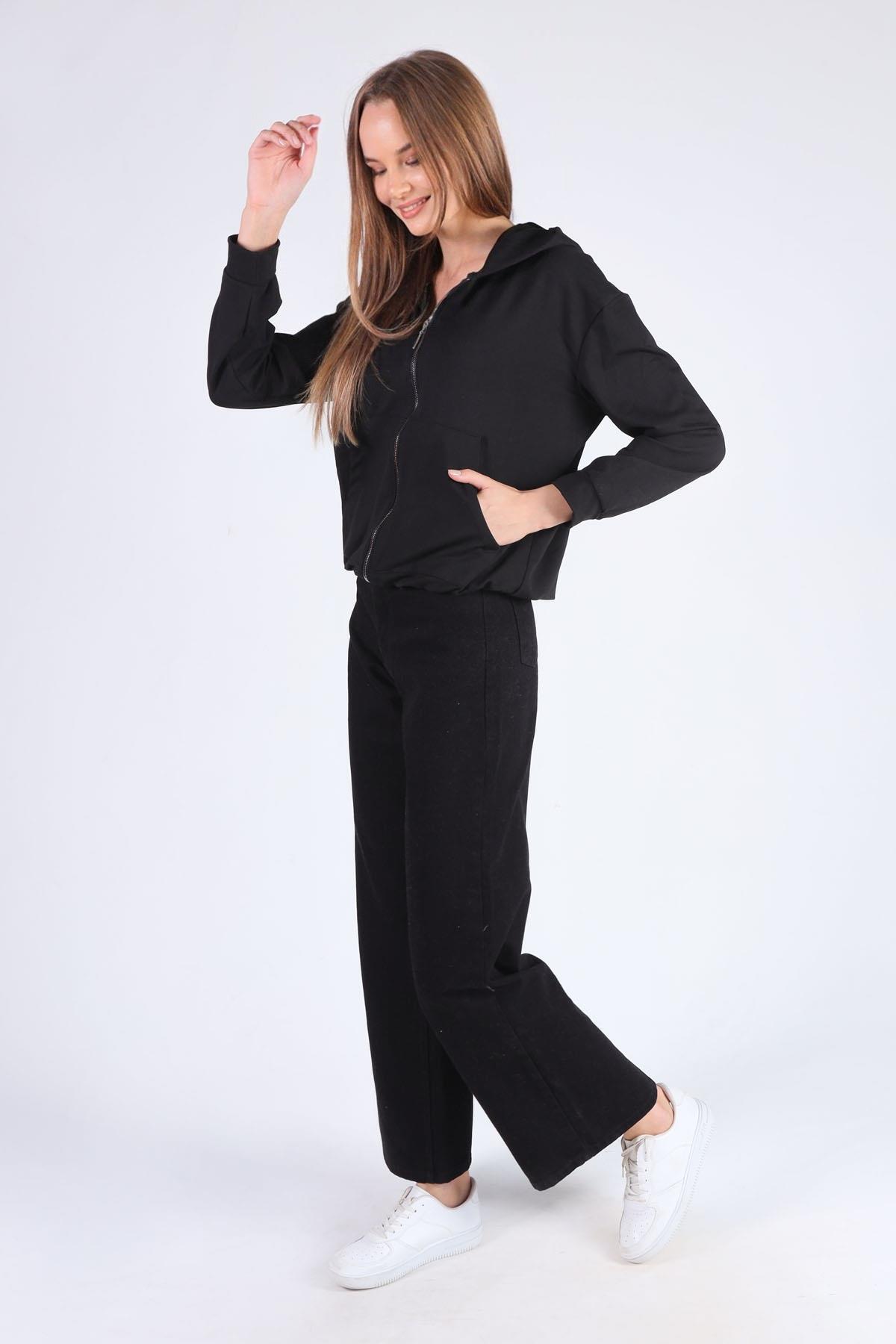 Siyah Oversize Fermuarlı Sweat 8126M - 2