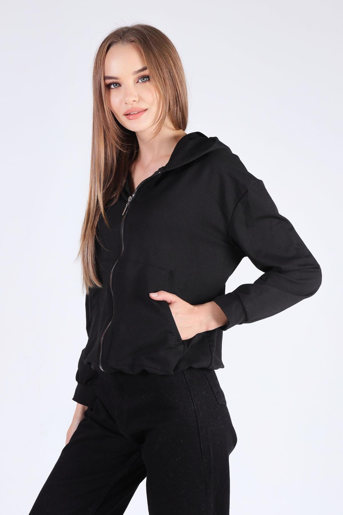 Siyah Oversize Fermuarlı Sweat 8126M - 3