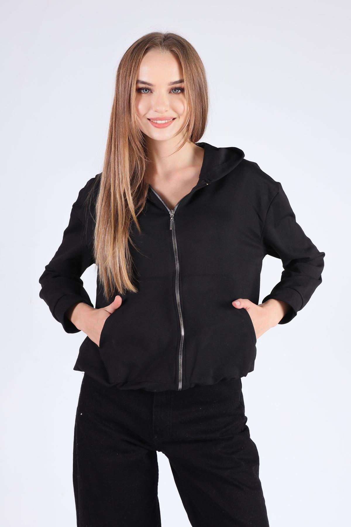Siyah Oversize Fermuarlı Sweat 8126M - 4