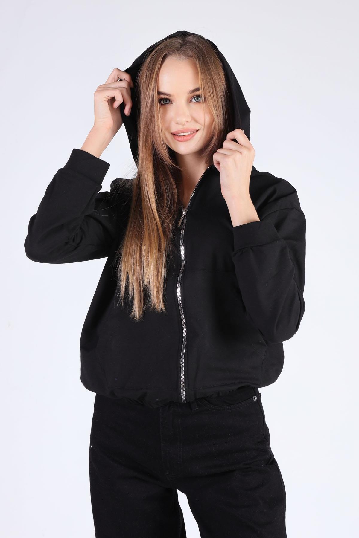 8126M Oversize Fermuarlı Sweat Siyah - 1