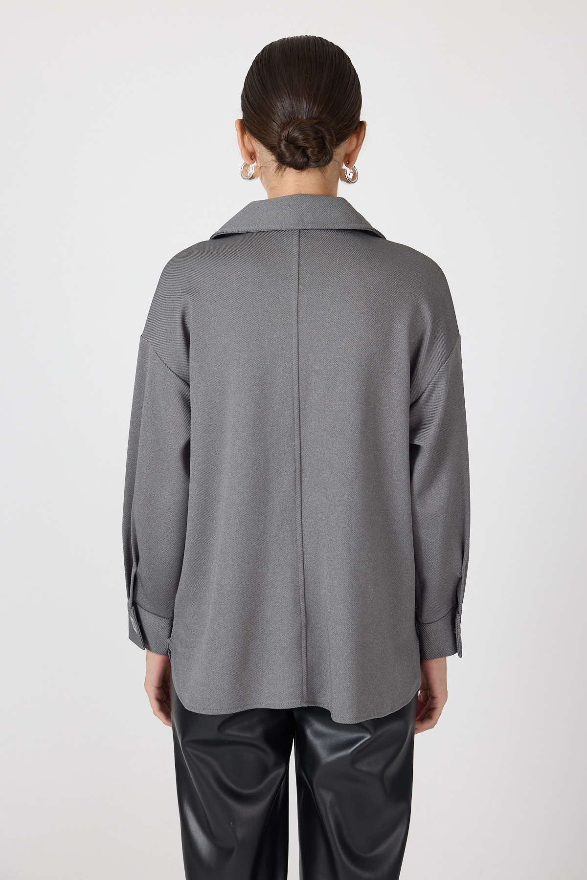 Antrasit Oversize Cepli Kadın Gömlek Ceket 8130A - 5