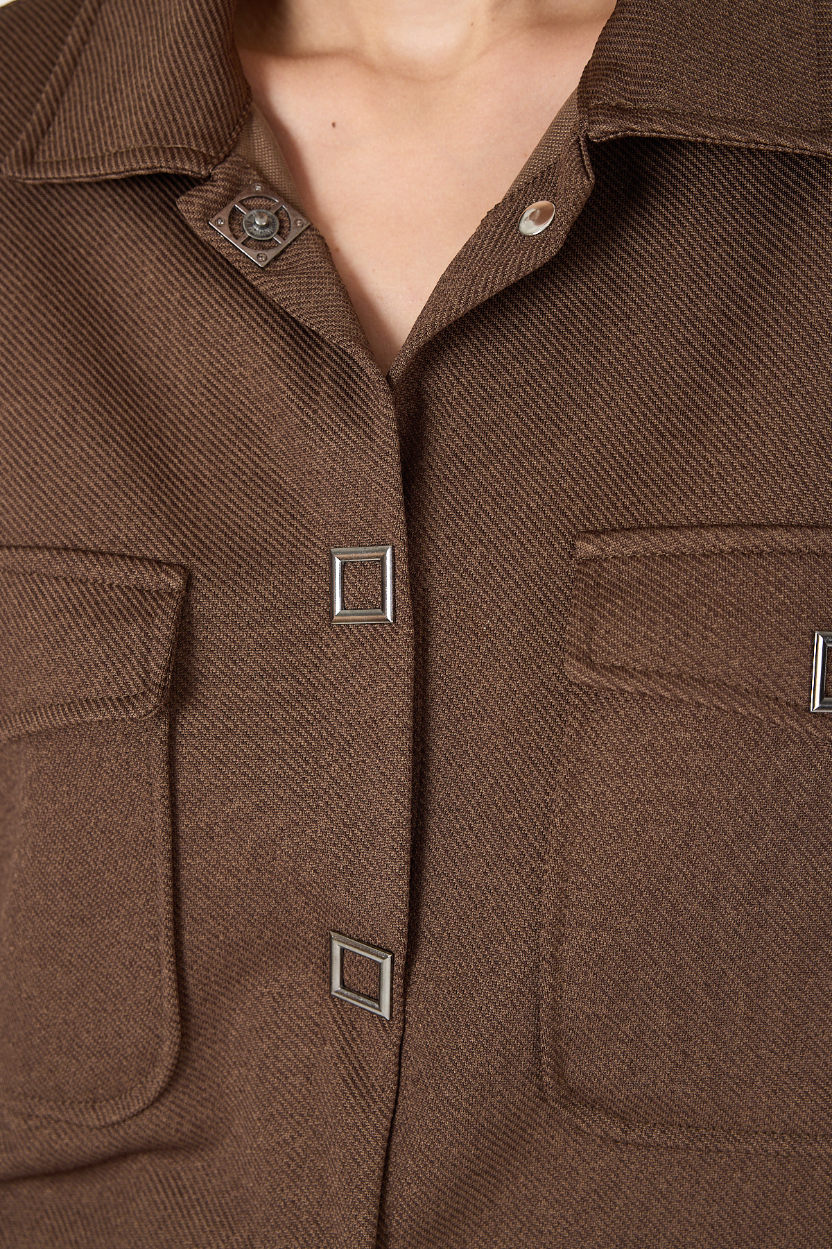 Kahve Oversize Cepli Kadın Gömlek Ceket 8130A - 4