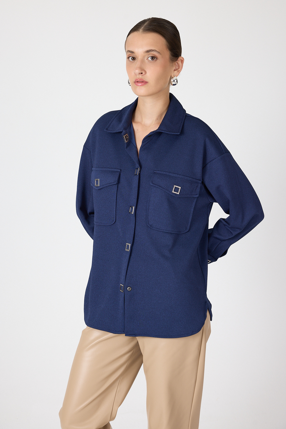 Laci Oversize Cepli Kadın Gömlek Ceket 8130A - 1