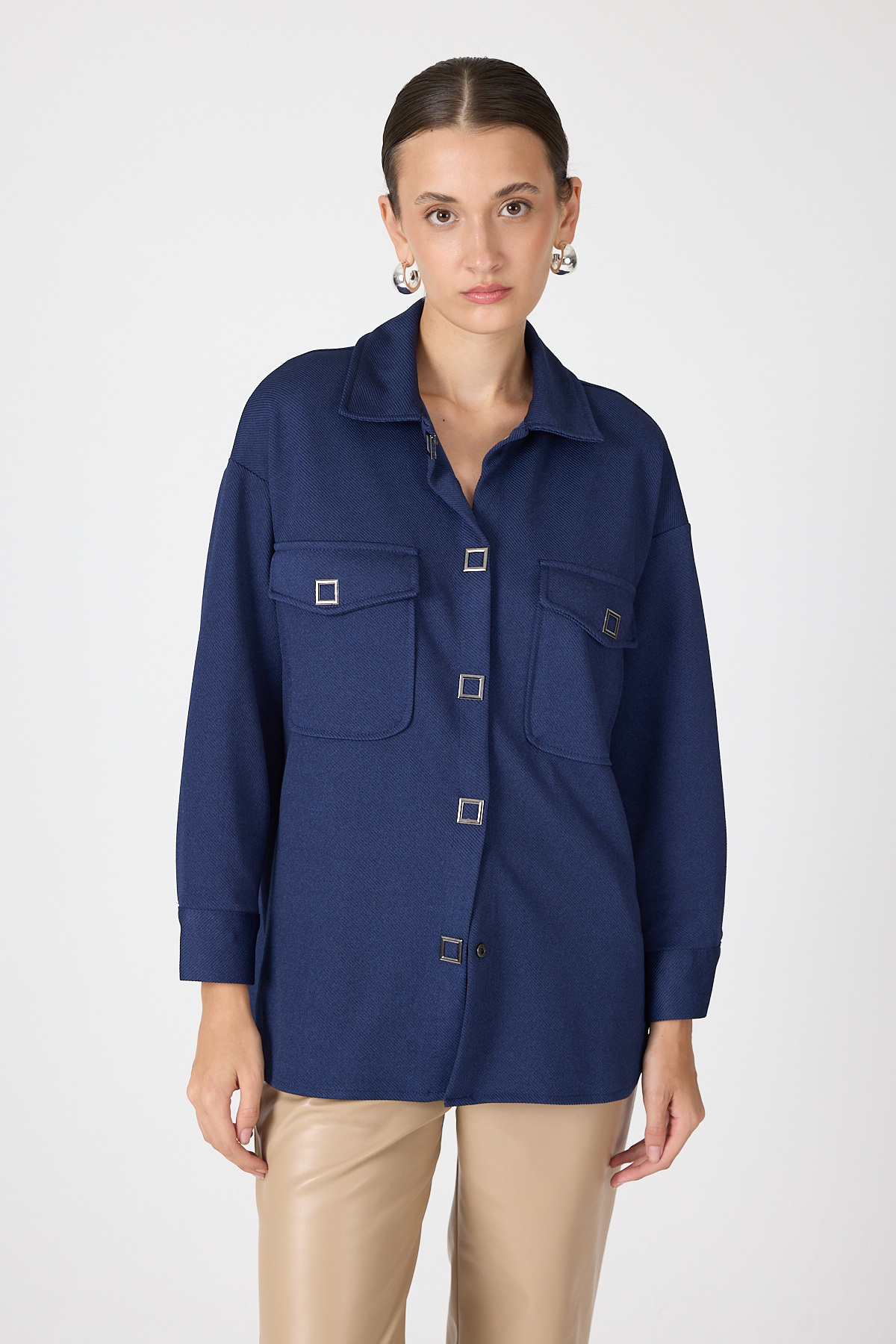 Laci Oversize Cepli Kadın Gömlek Ceket 8130A - 2