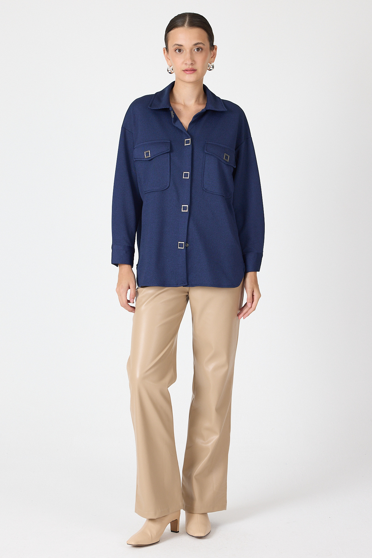 Laci Oversize Cepli Kadın Gömlek Ceket 8130A - 3