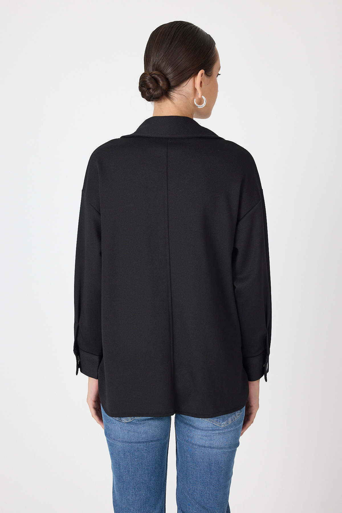 Siyah Oversize Cepli Kadın Gömlek Ceket 8130A - 5
