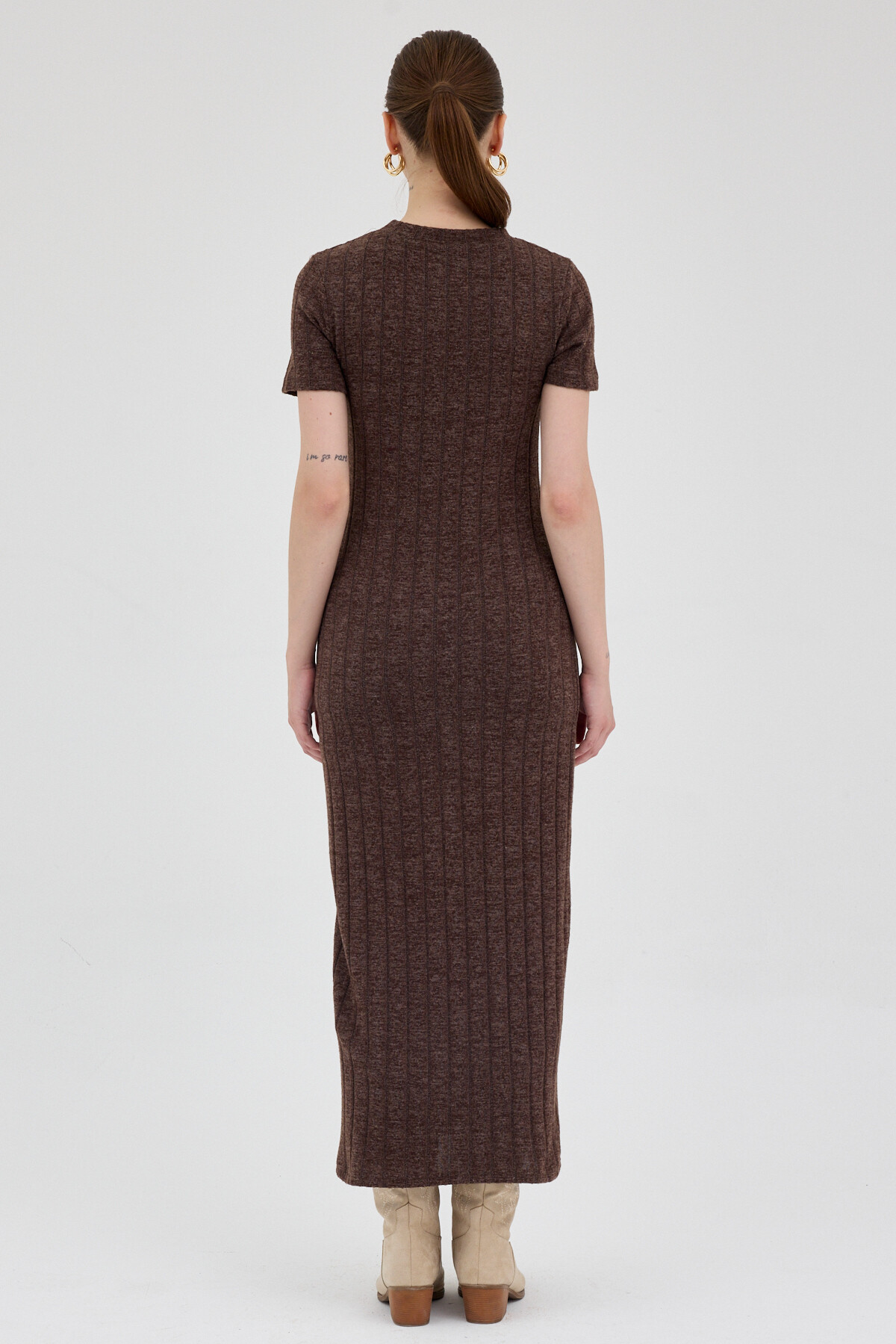 Acı Kahve Fitilli Midi Triko Elbise 8131A - 5
