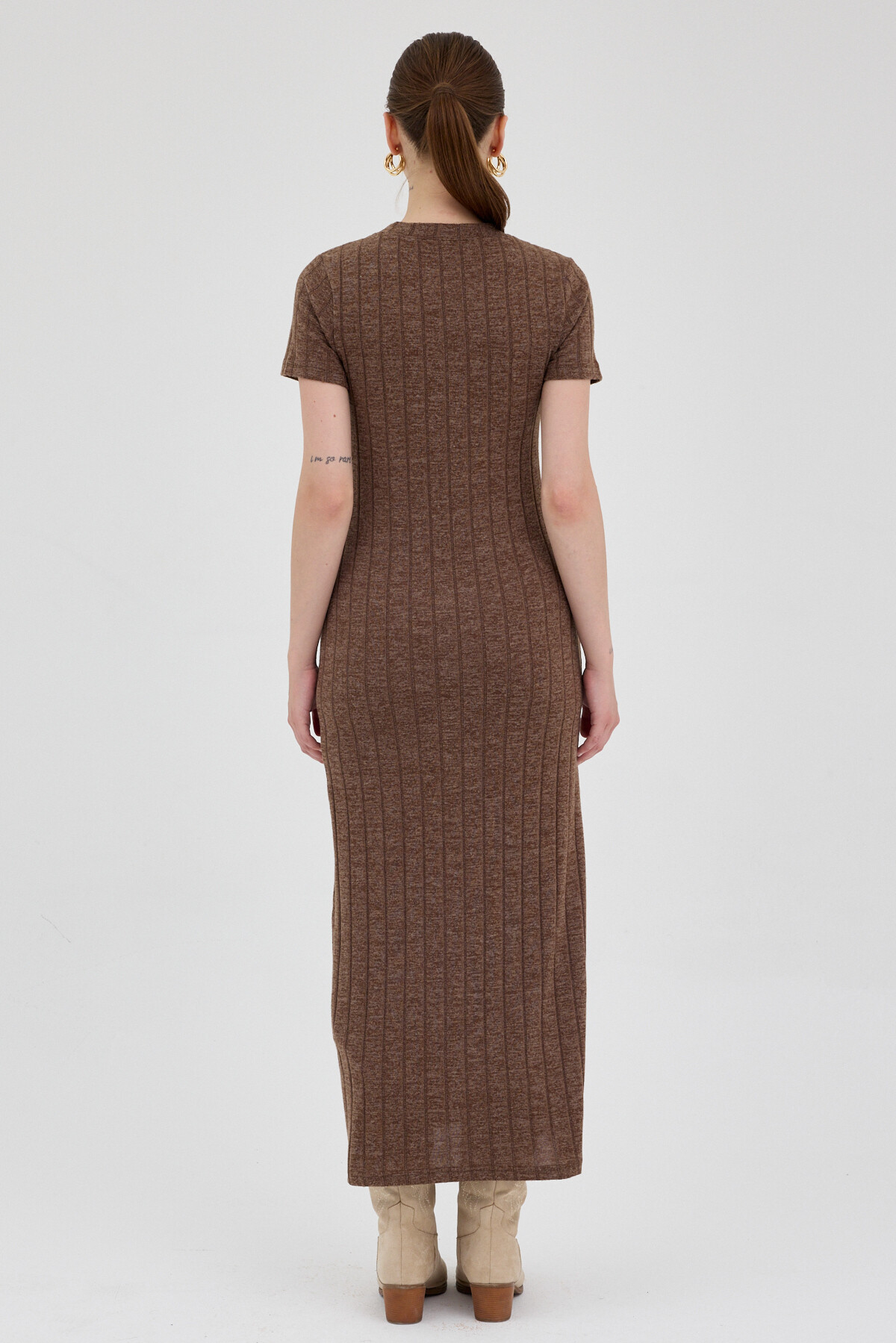 Kahve Fitilli Midi Triko Elbise 8131A - 5