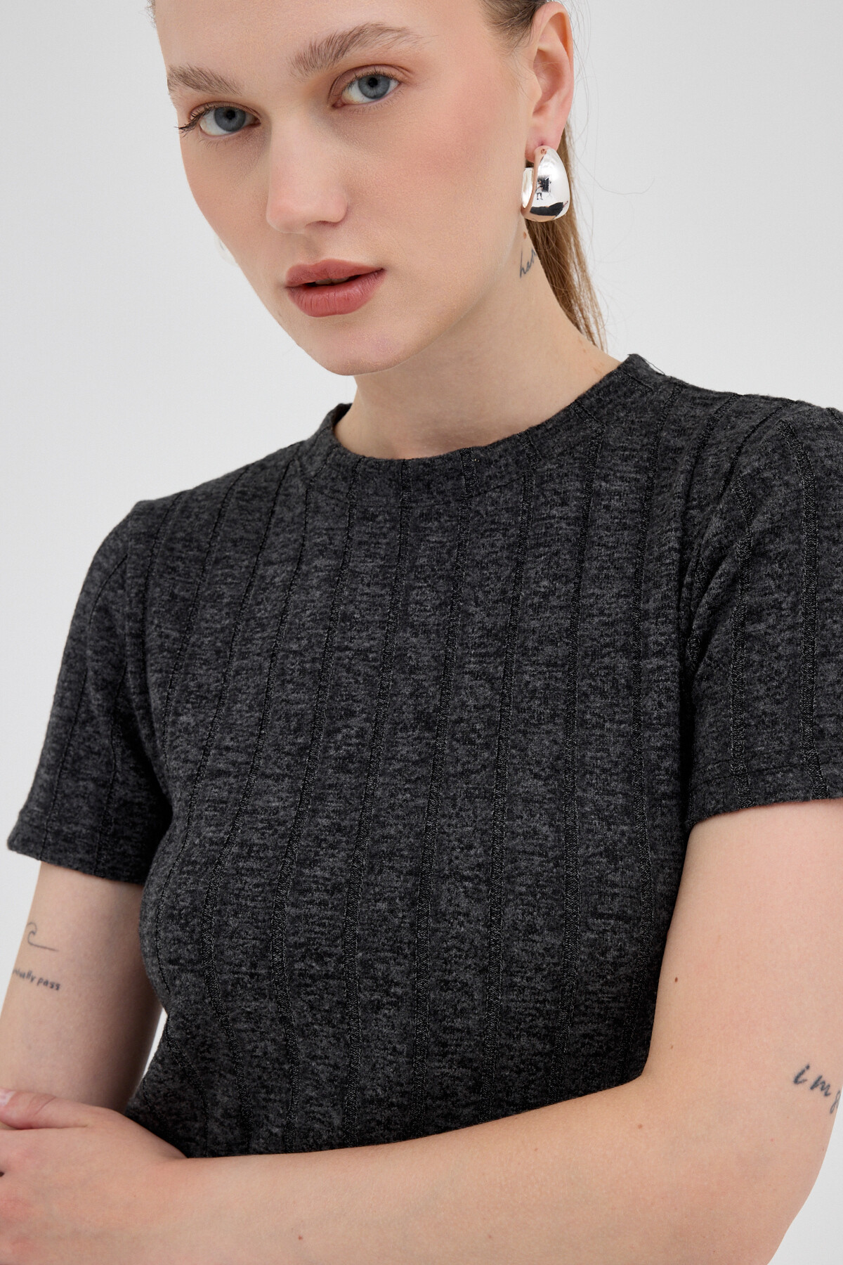 Siyah Fitilli Midi Triko Elbise 8131A - 4