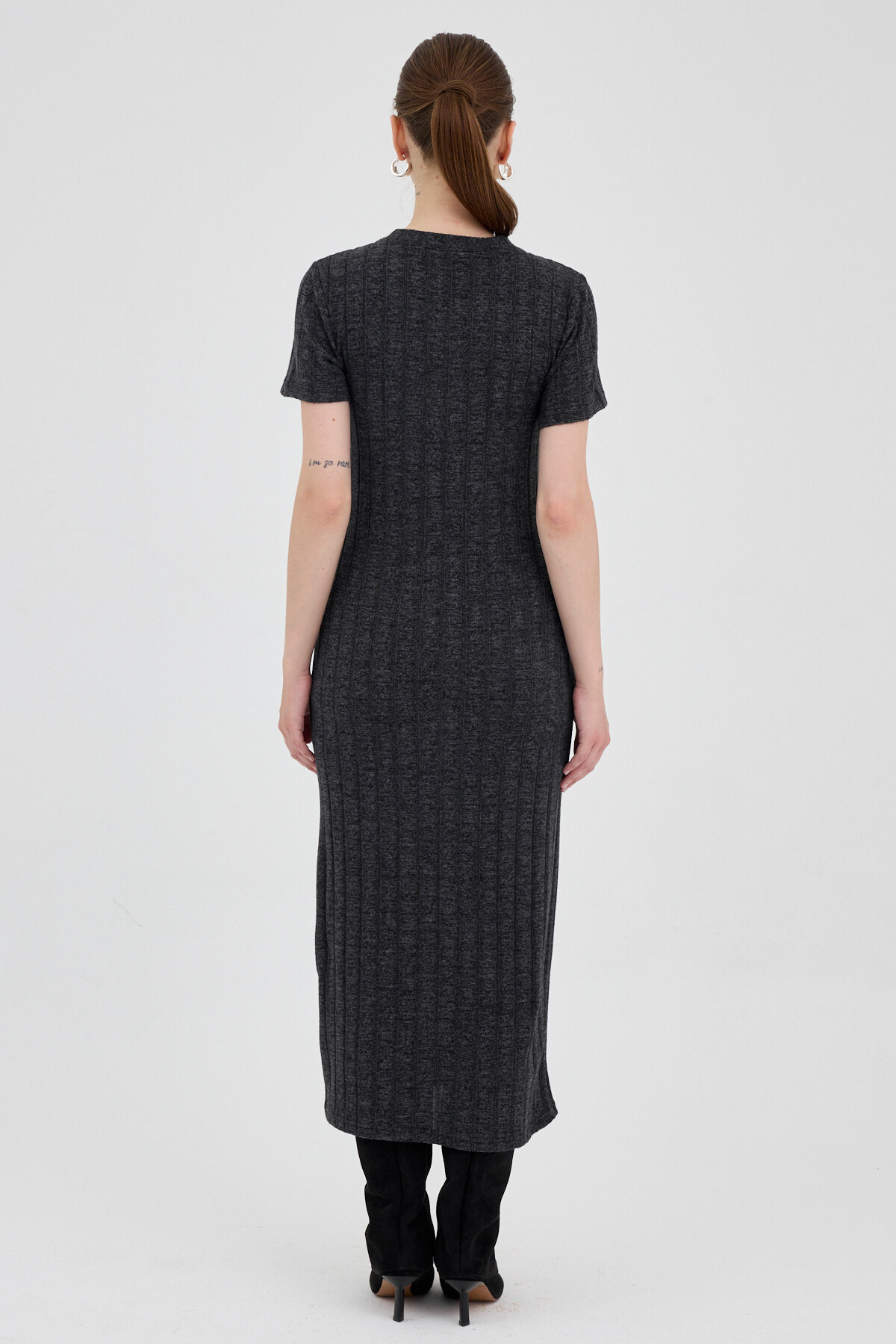 Siyah Fitilli Midi Triko Elbise 8131A - 5