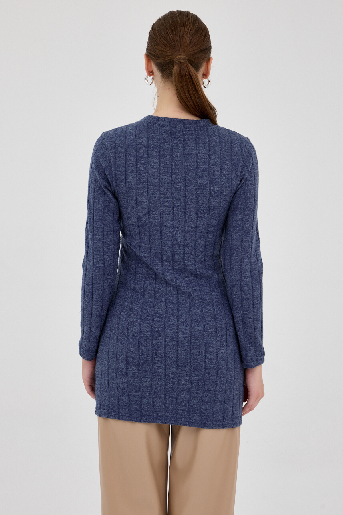 Laci Düğme Detaylı Çizgili Triko Tunik 8132A - 5