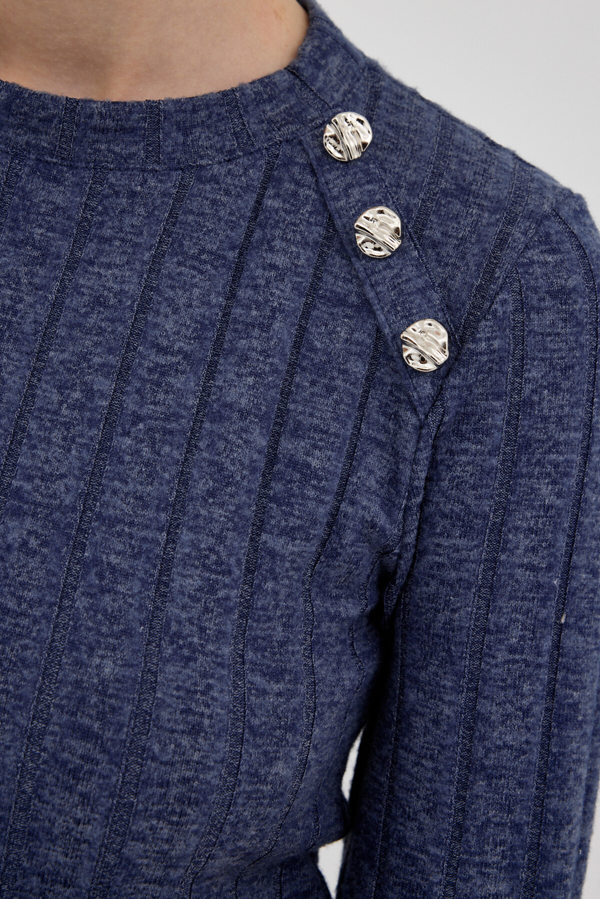 Laci Düğme Detaylı Çizgili Triko Tunik 8132A - 4