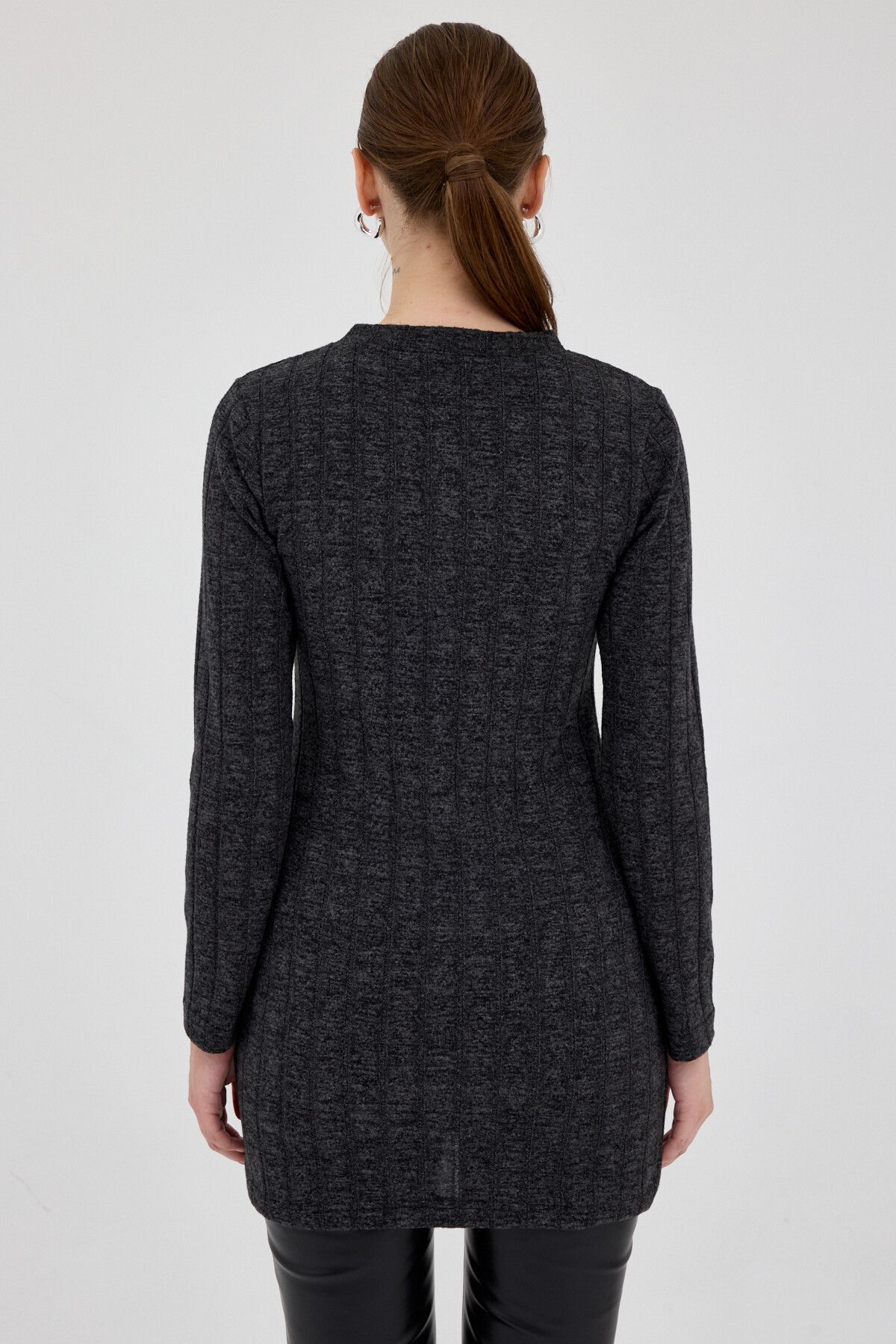 Siyah Düğme Detaylı Çizgili Triko Tunik 8132A - 5