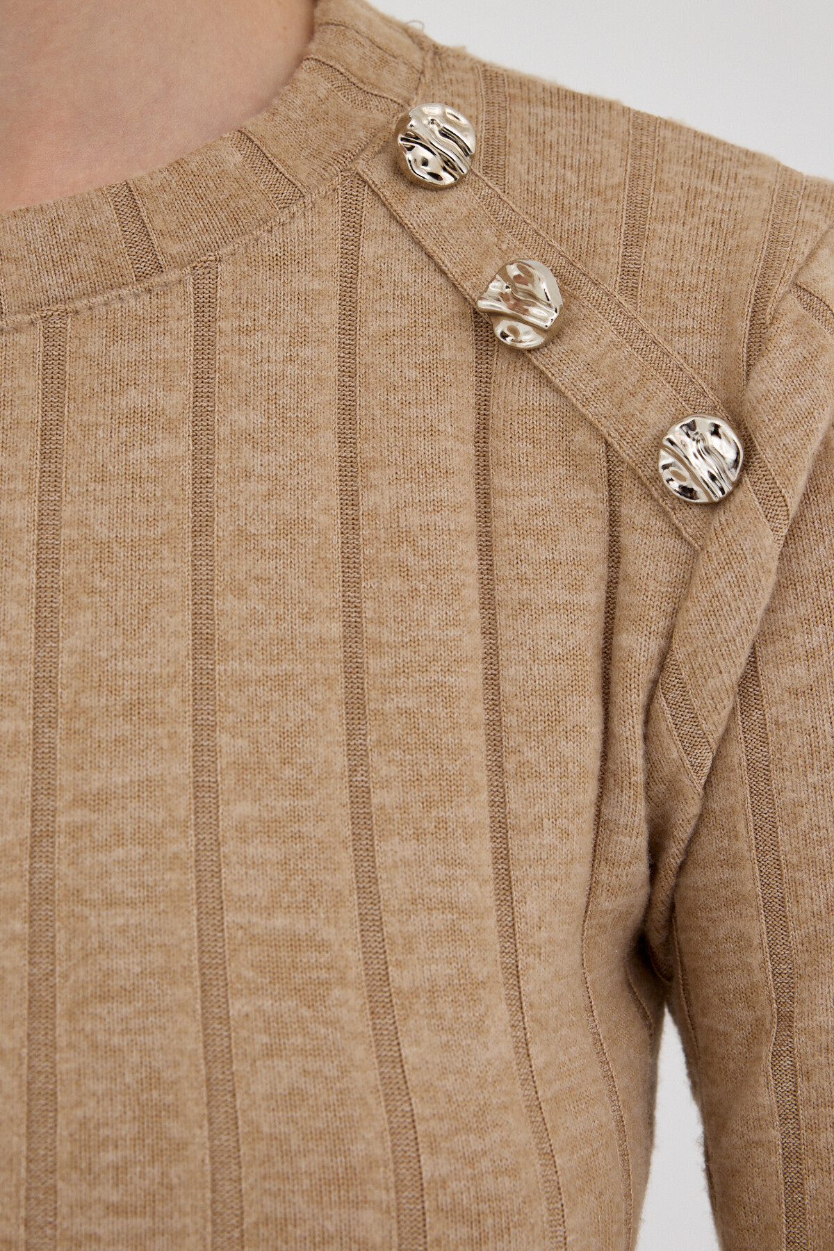 Vizon Düğme Detaylı Çizgili Triko Tunik 8132A - RAYS