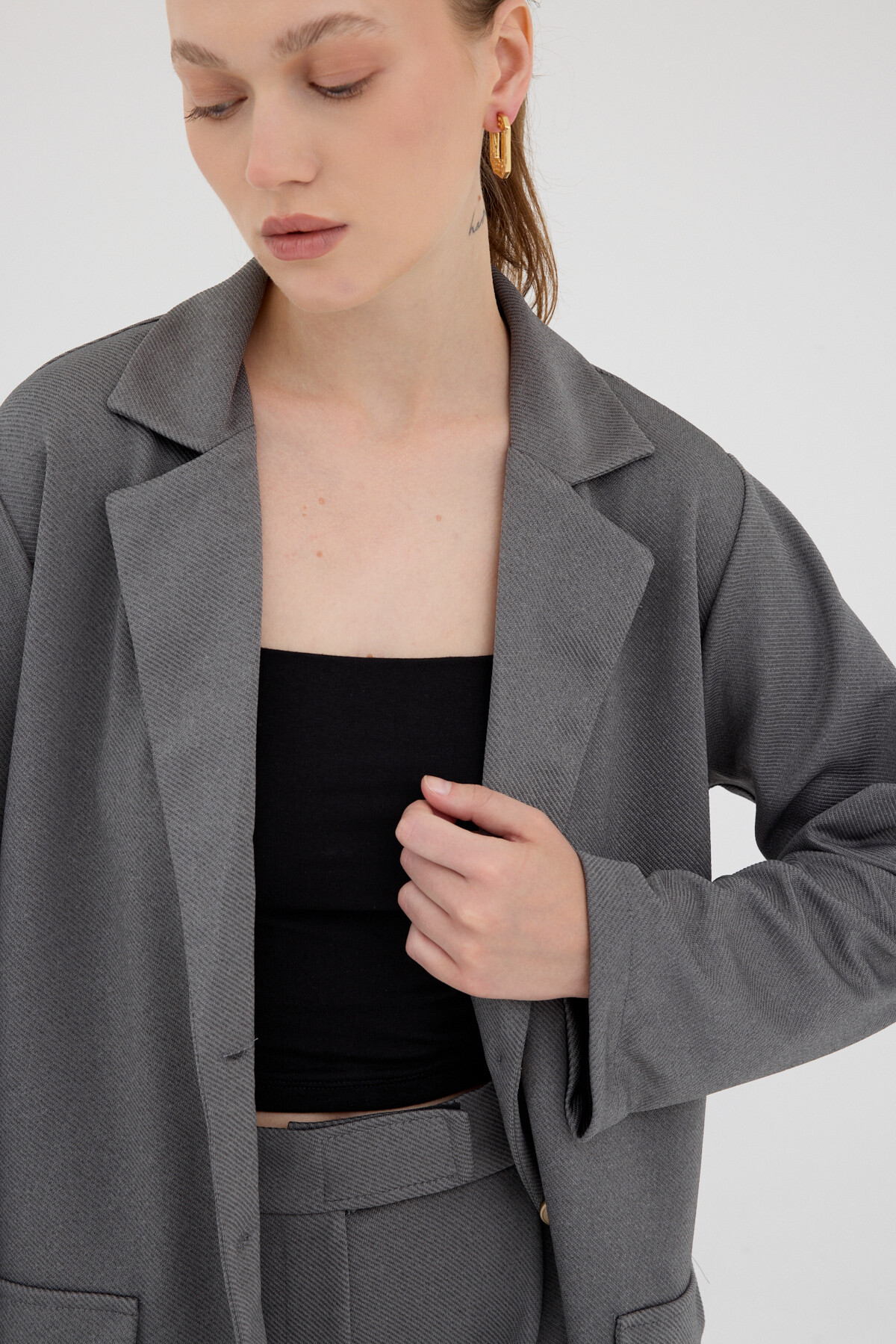 Antrasit Kadın Ceket ve Pantolon Takımı 8134A - 4