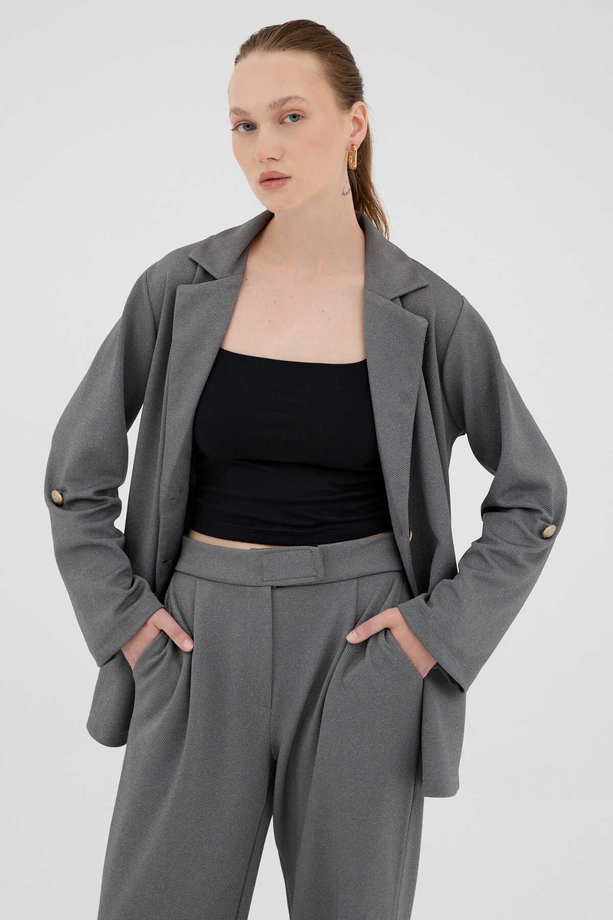 Antrasit Kadın Ceket ve Pantolon Takımı 8134A - RAYS